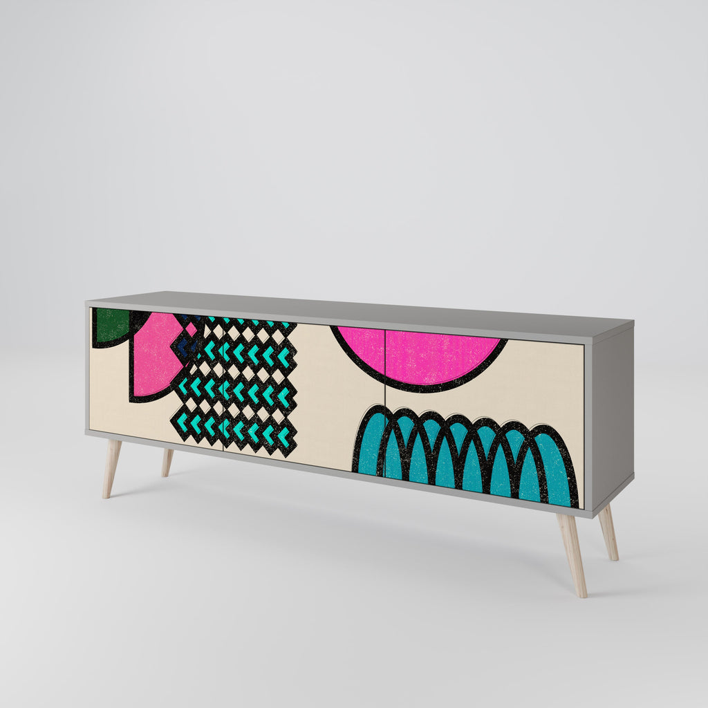 GEOMETRIC RHAPSODY 3-Door TV Stand in Grey Finish