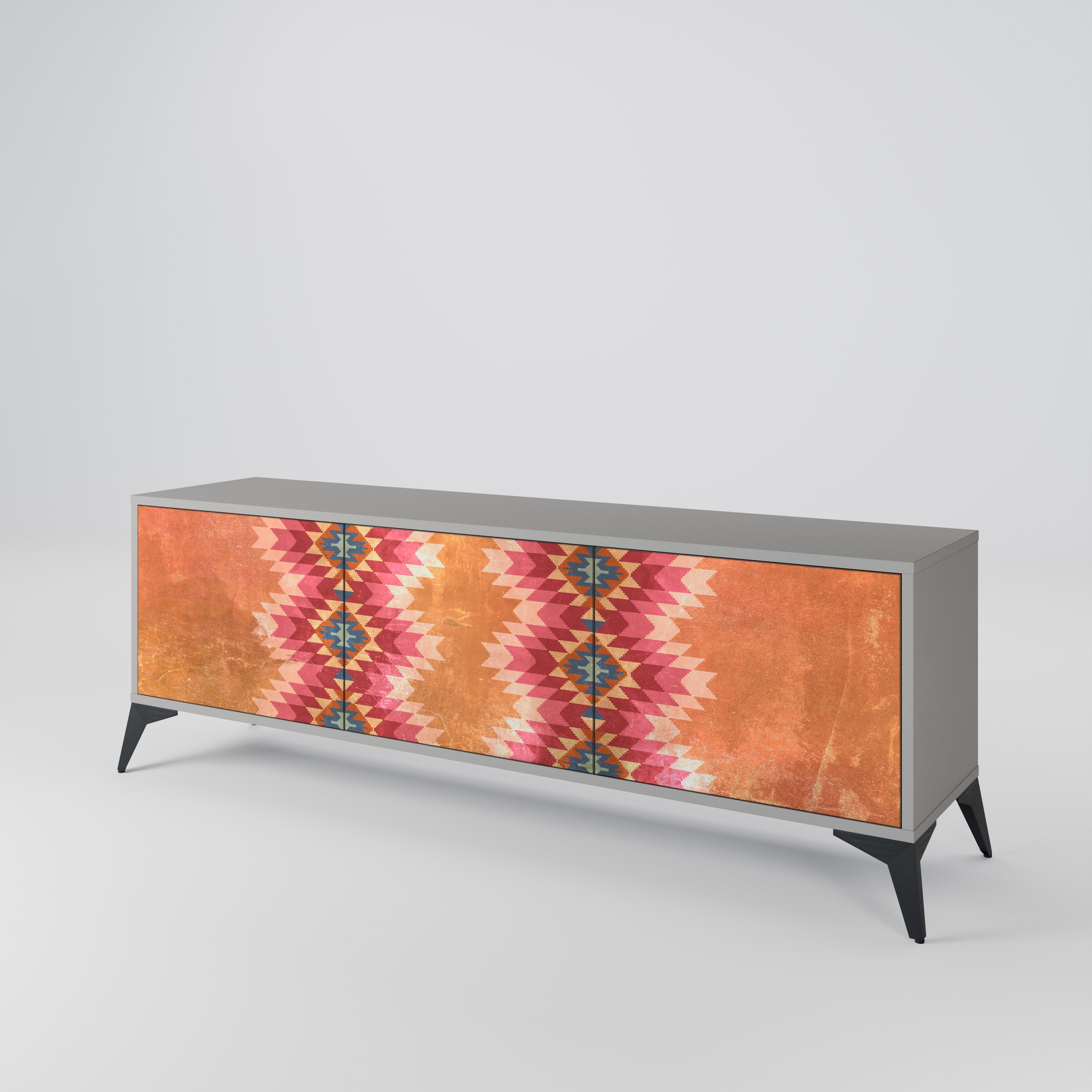 INDIAN FOLK Móvel de TV com 3 Portas em Acabamento Cinzento