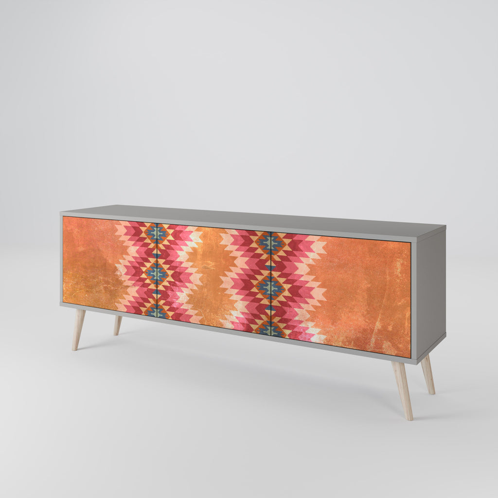 INDIAN FOLK 3-Door TV Stand in Grey Finish