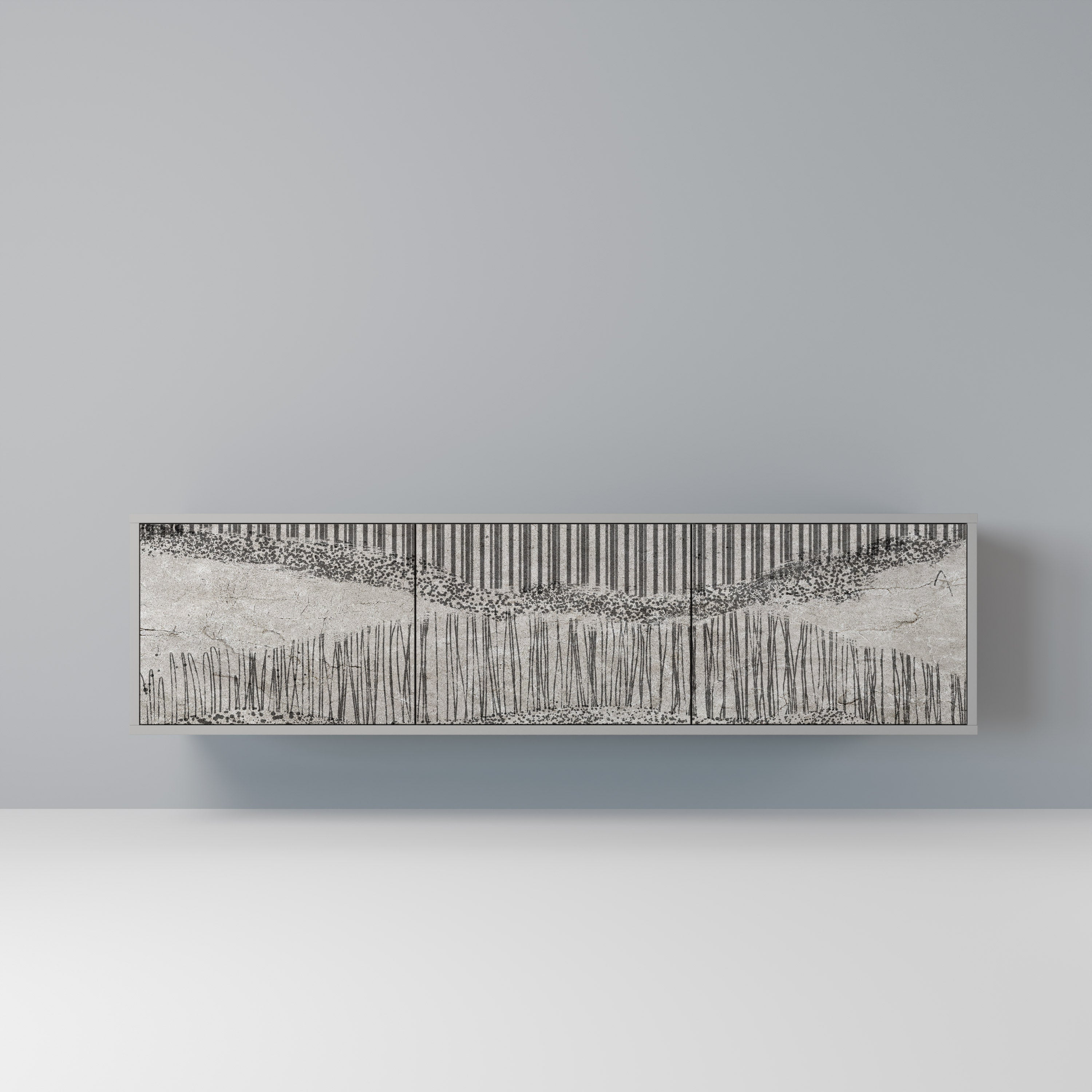 GRAIN LINES Móvel de TV com 3 Portas em Acabamento Cinzento