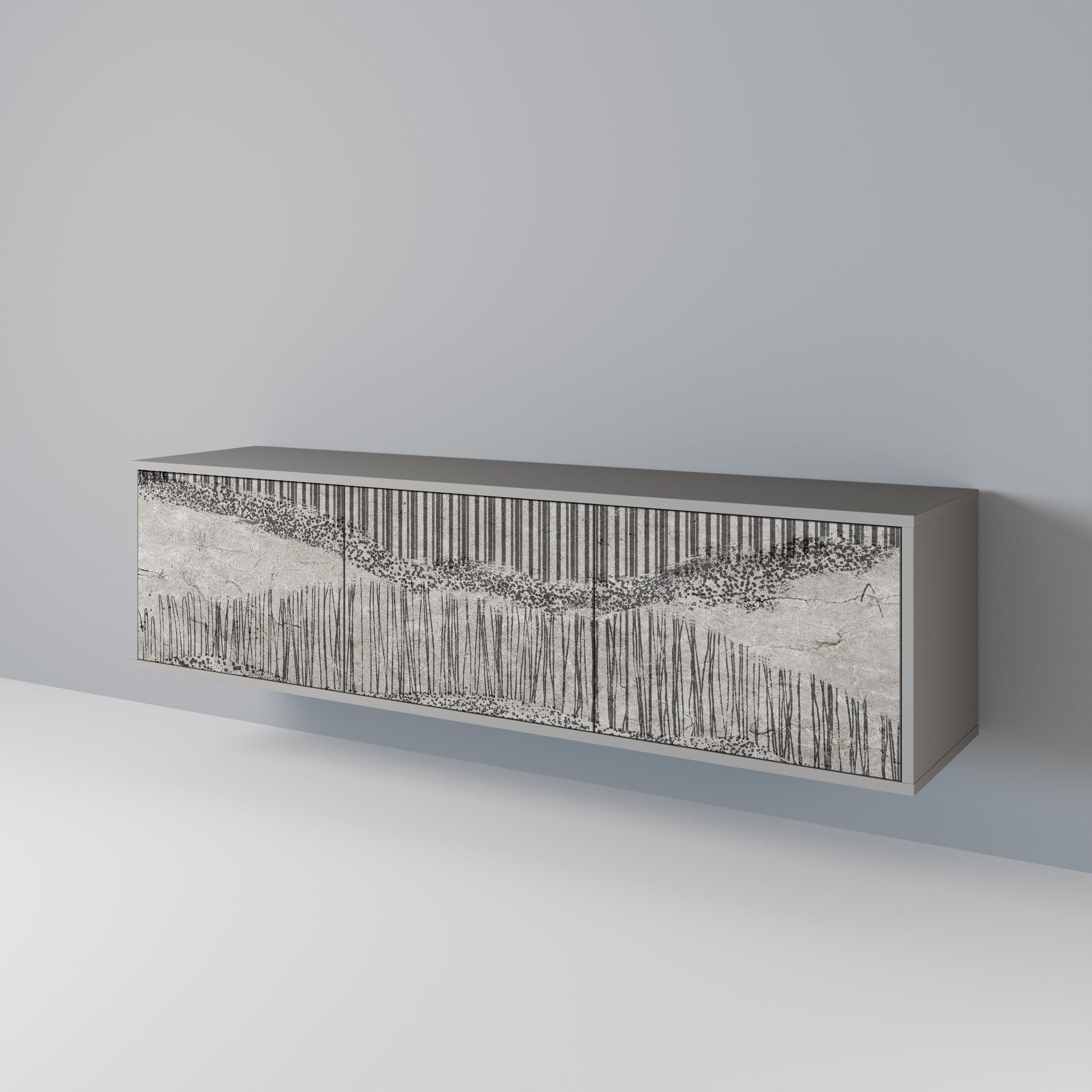 GRAIN LINES Móvel de TV com 3 Portas em Acabamento Cinzento