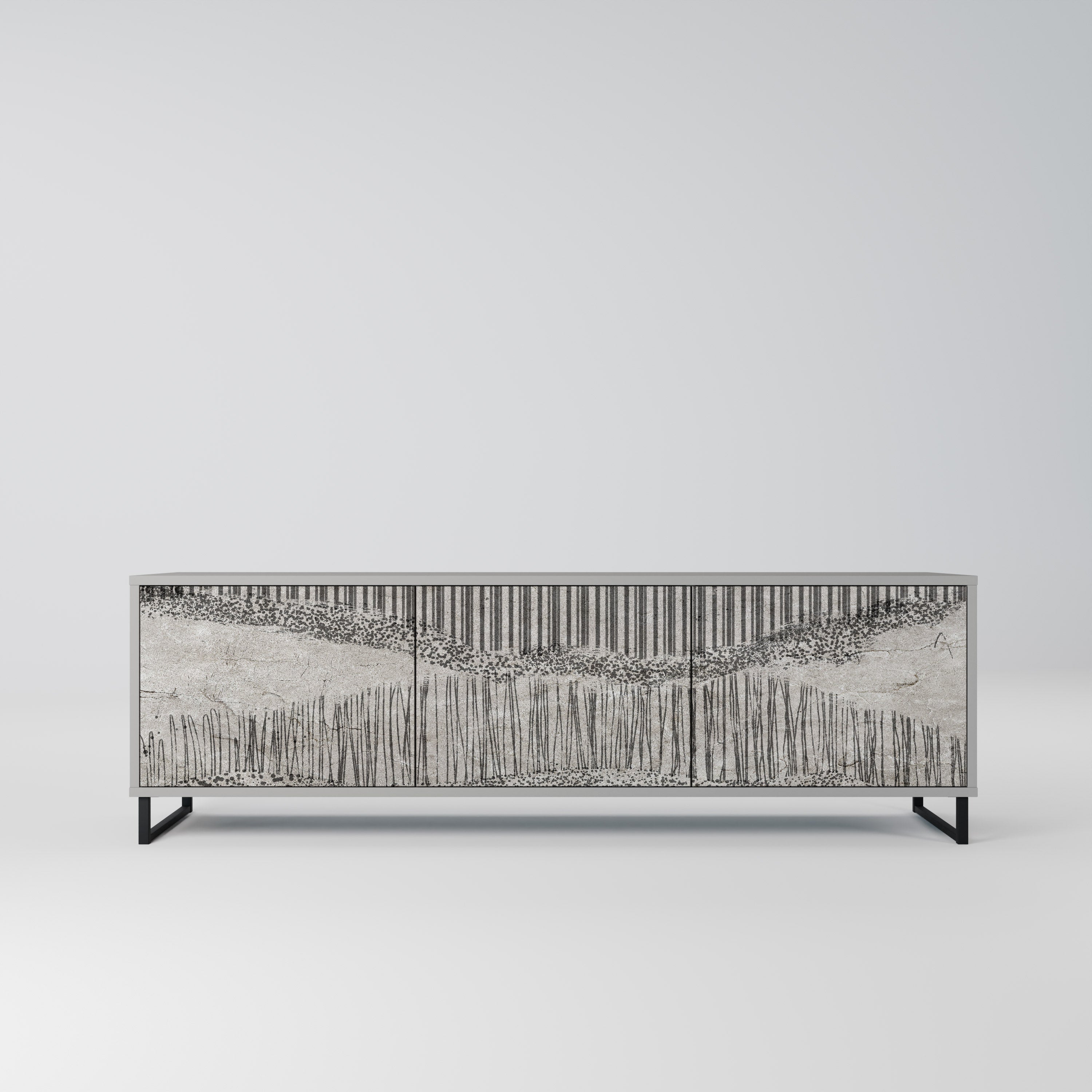 GRAIN LINES Móvel de TV com 3 Portas em Acabamento Cinzento