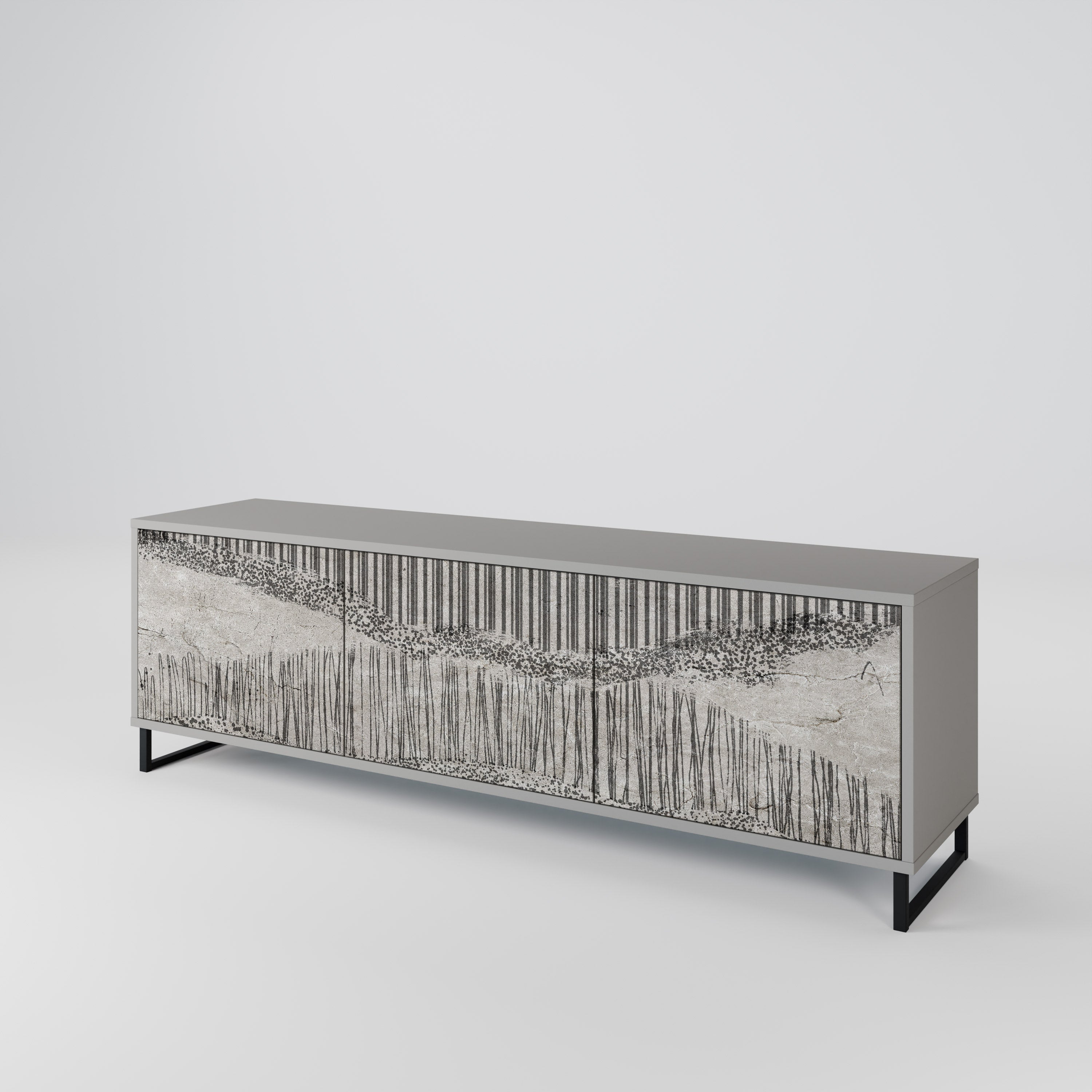 GRAIN LINES Móvel de TV com 3 Portas em Acabamento Cinzento