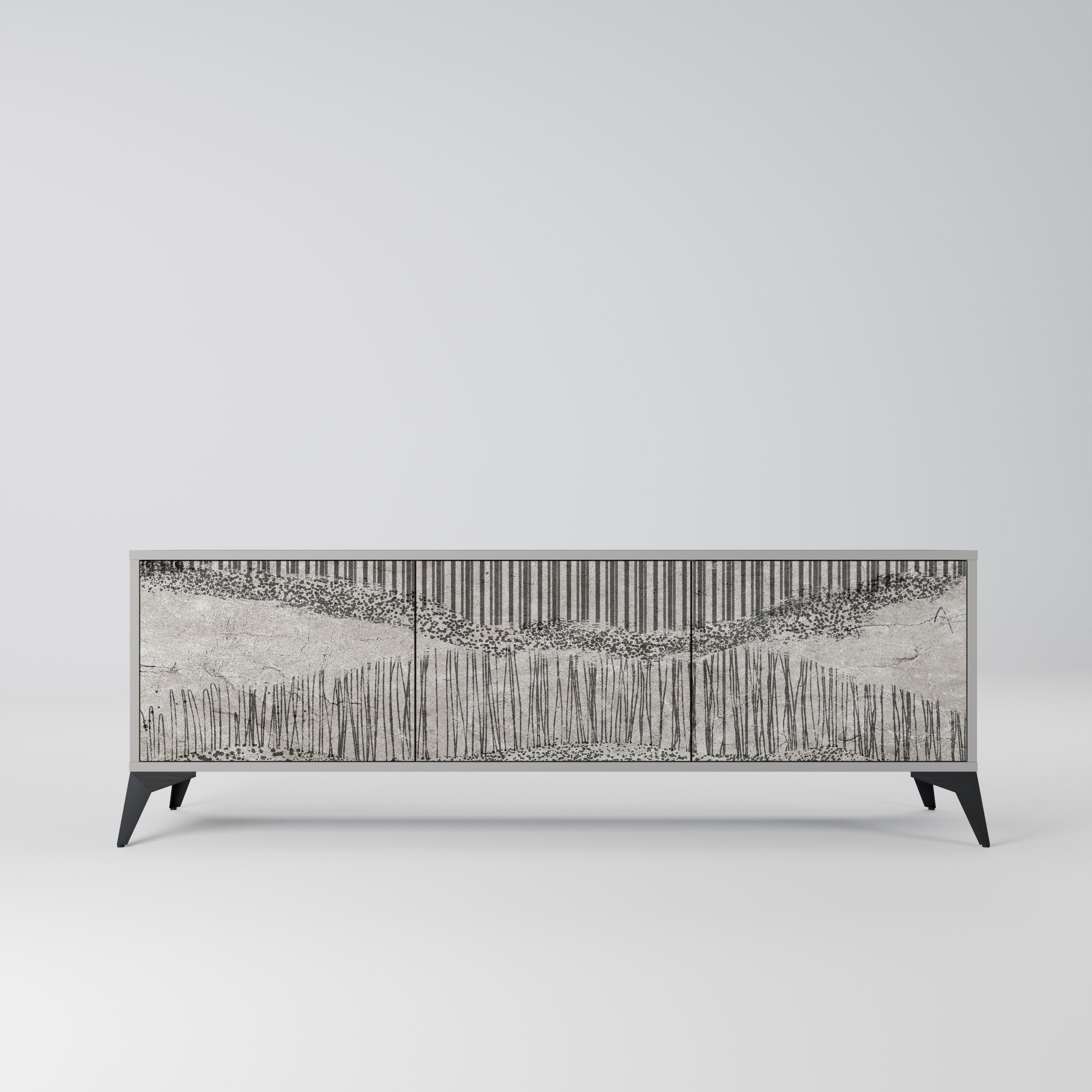 GRAIN LINES Móvel de TV com 3 Portas em Acabamento Cinzento