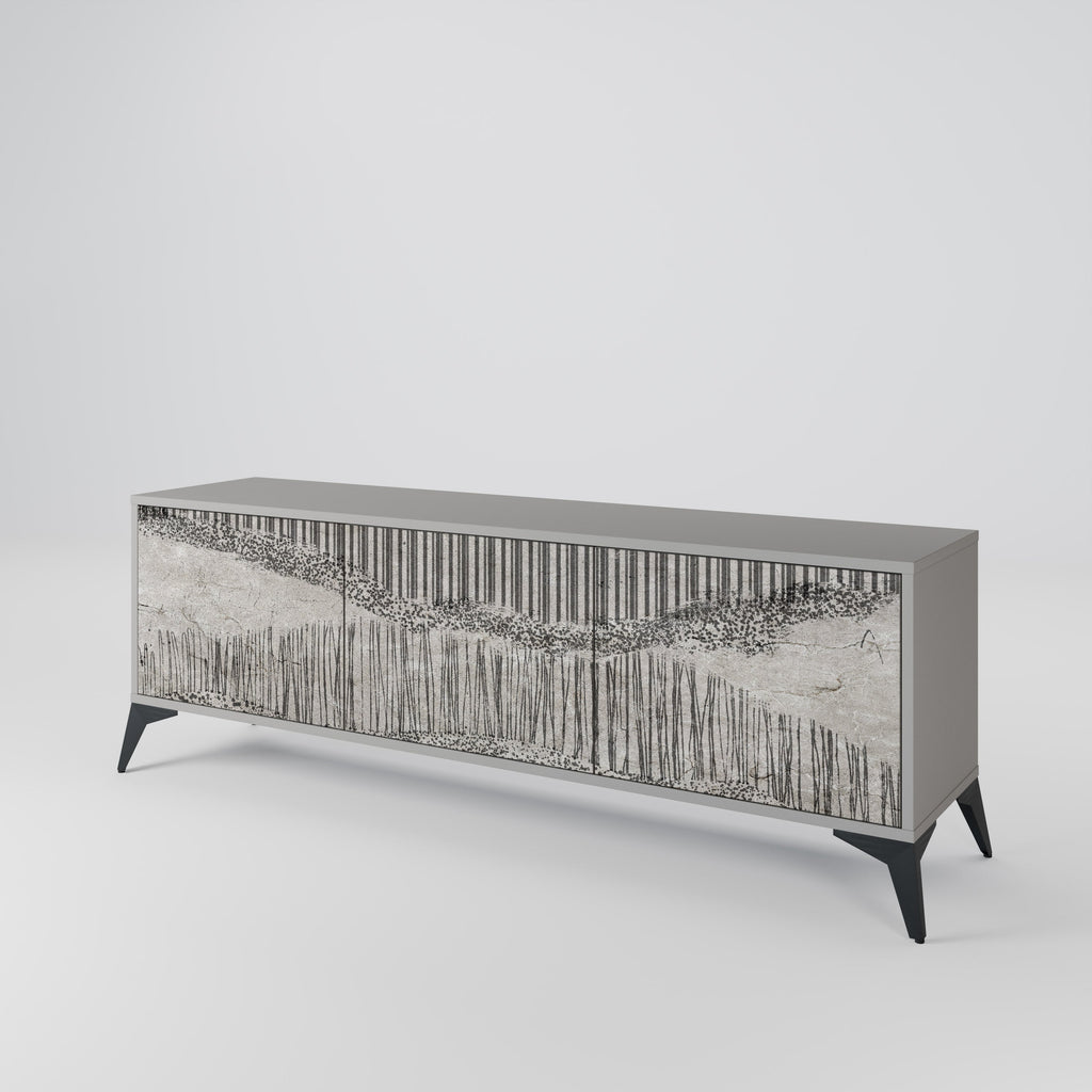 GRAIN LINES Móvel de TV com 3 Portas em Acabamento Cinzento