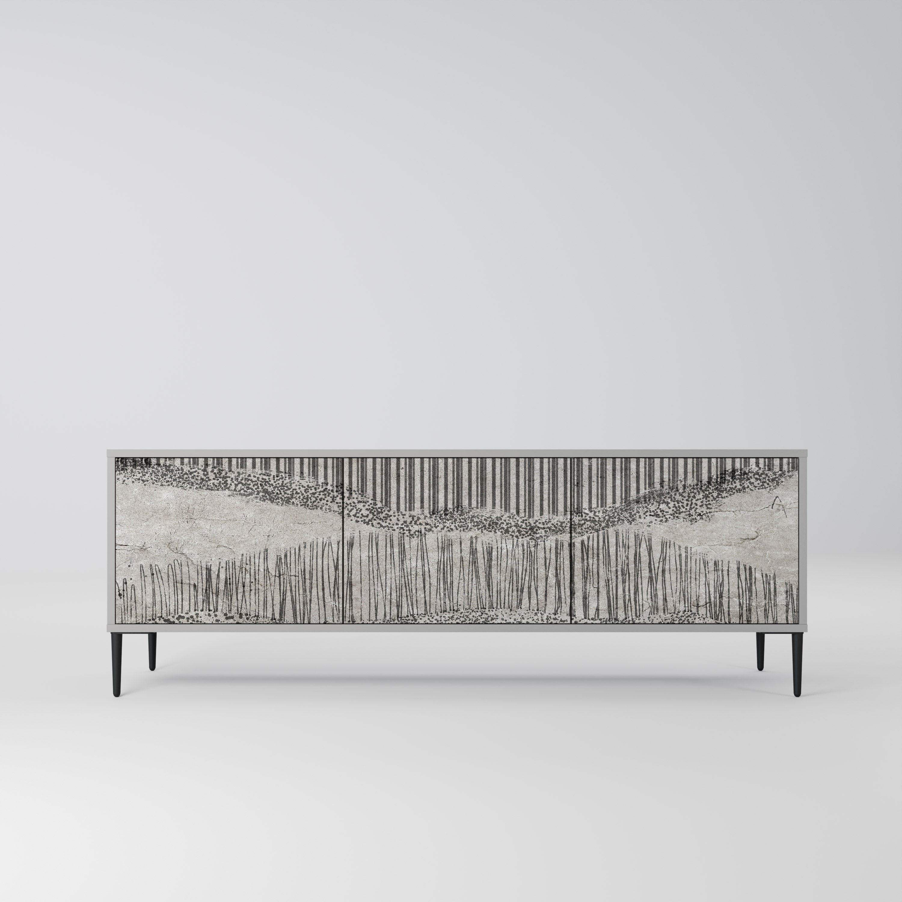 GRAIN LINES Móvel de TV com 3 Portas em Acabamento Cinzento