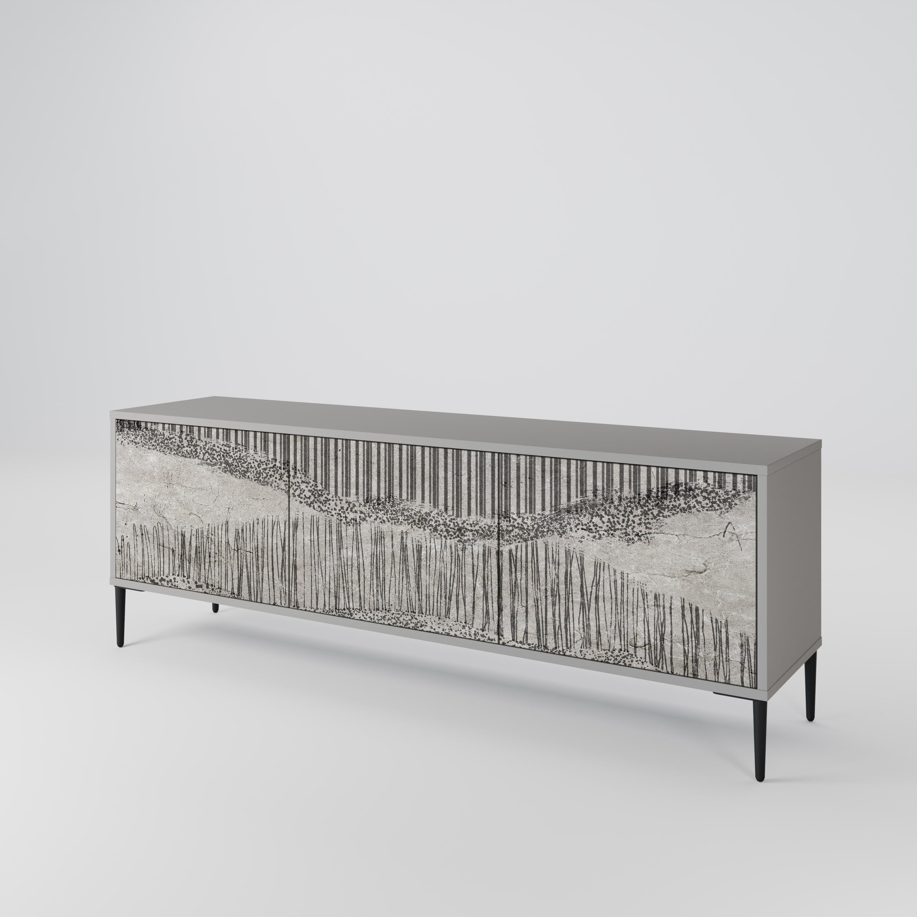 GRAIN LINES Móvel de TV com 3 Portas em Acabamento Cinzento