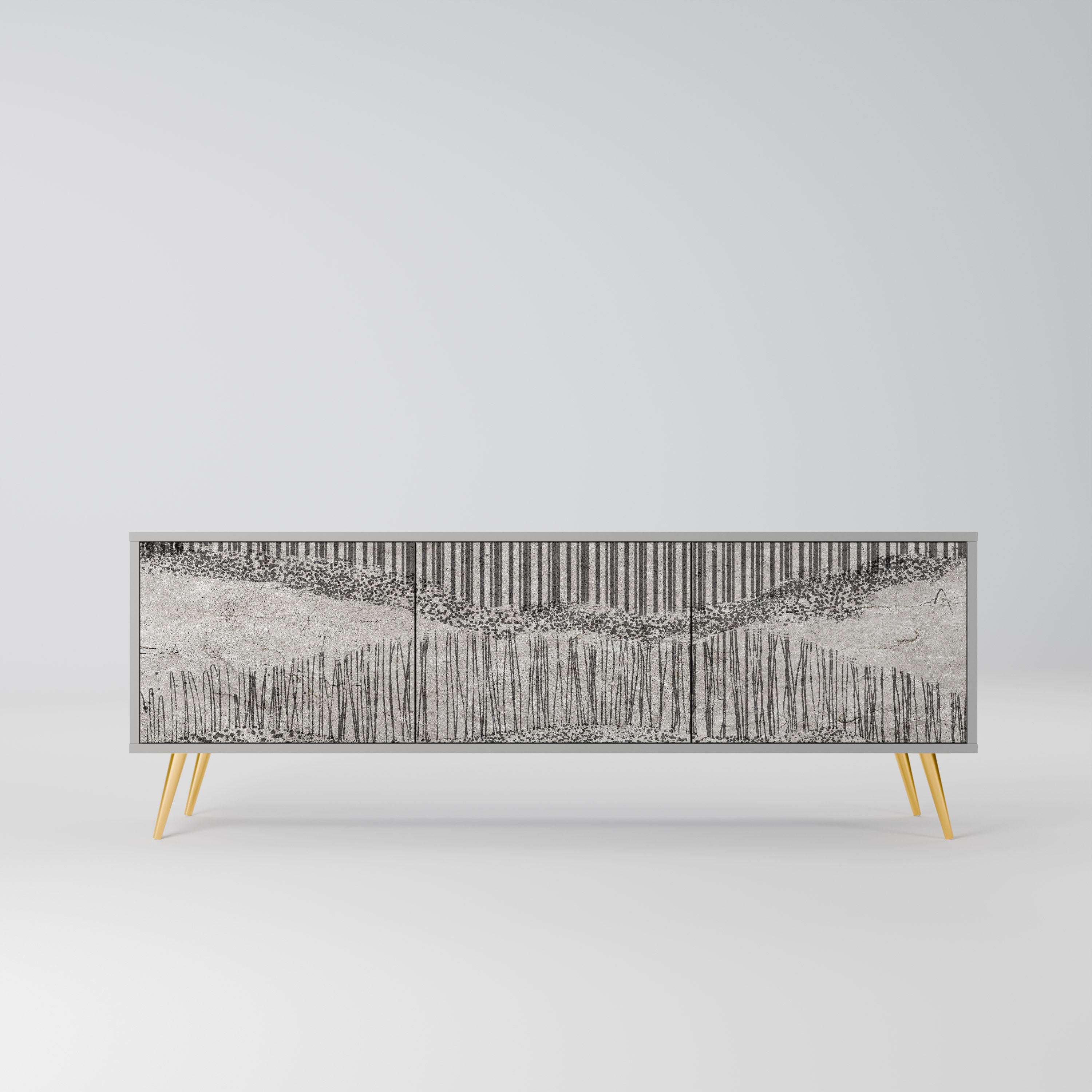 GRAIN LINES Móvel de TV com 3 Portas em Acabamento Cinzento