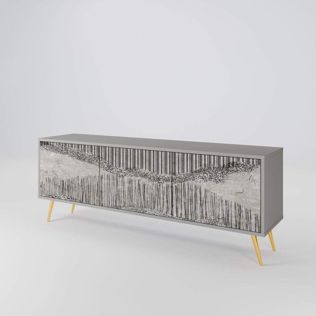 GRAIN LINES Móvel de TV com 3 Portas em Acabamento Cinzento