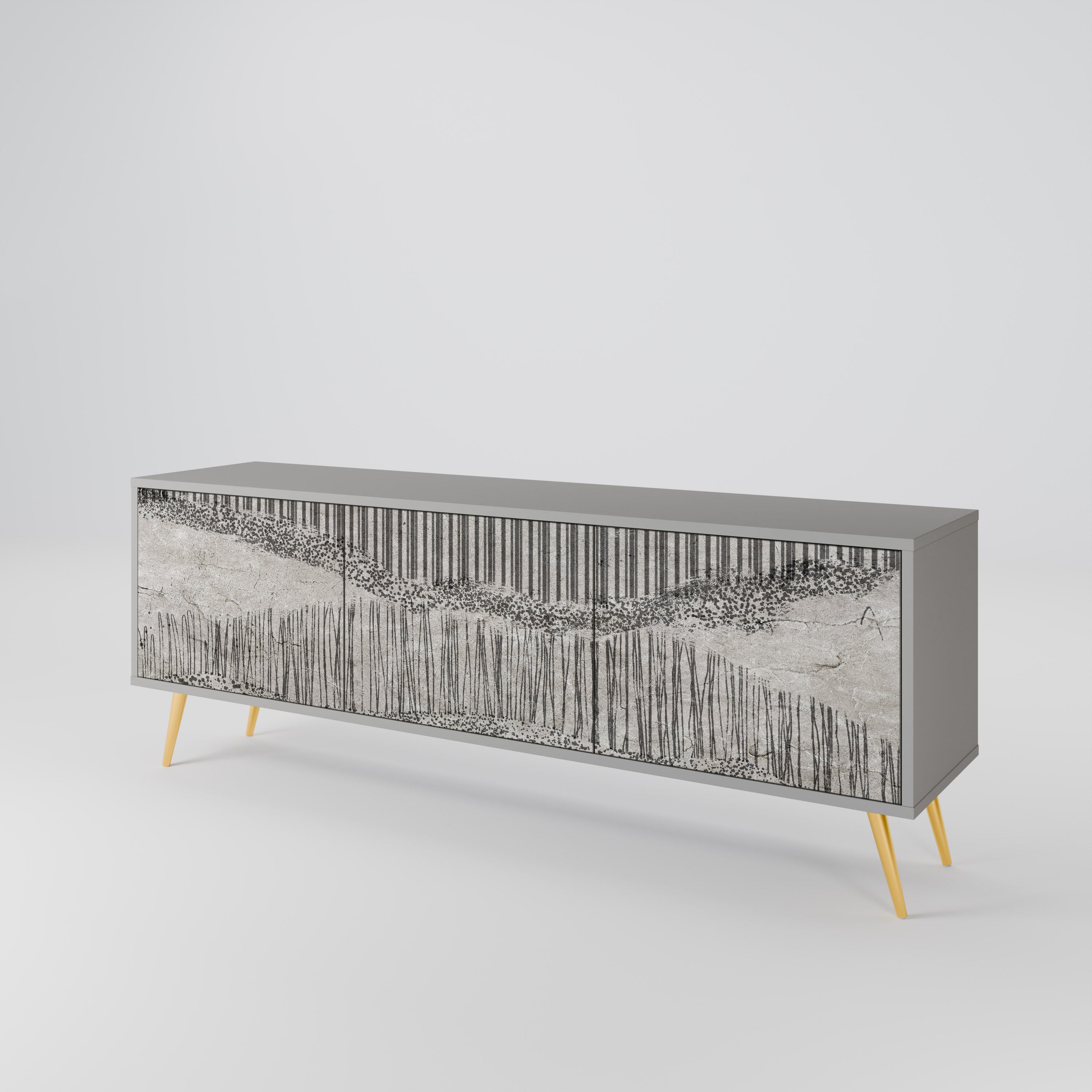 GRAIN LINES Móvel de TV com 3 Portas em Acabamento Cinzento