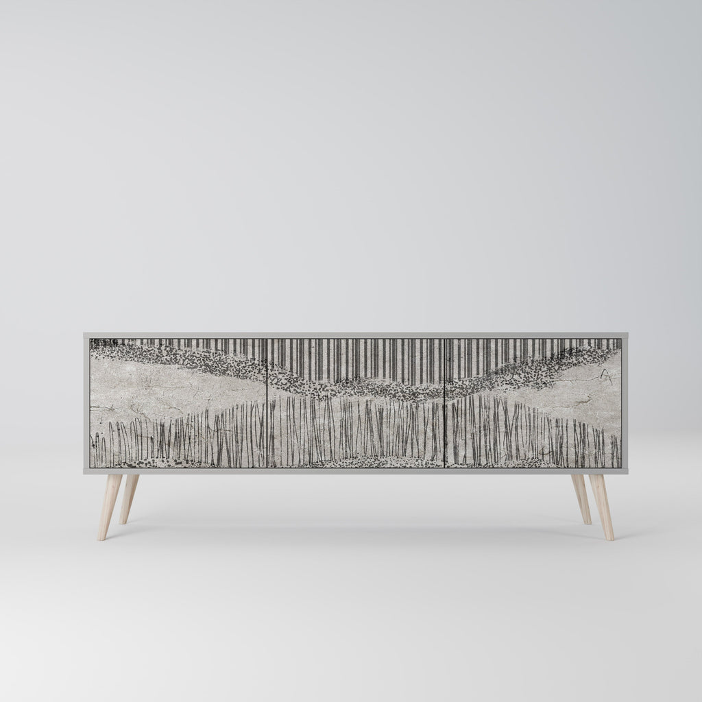 GRAIN LINES Móvel de TV com 3 Portas em Acabamento Cinzento