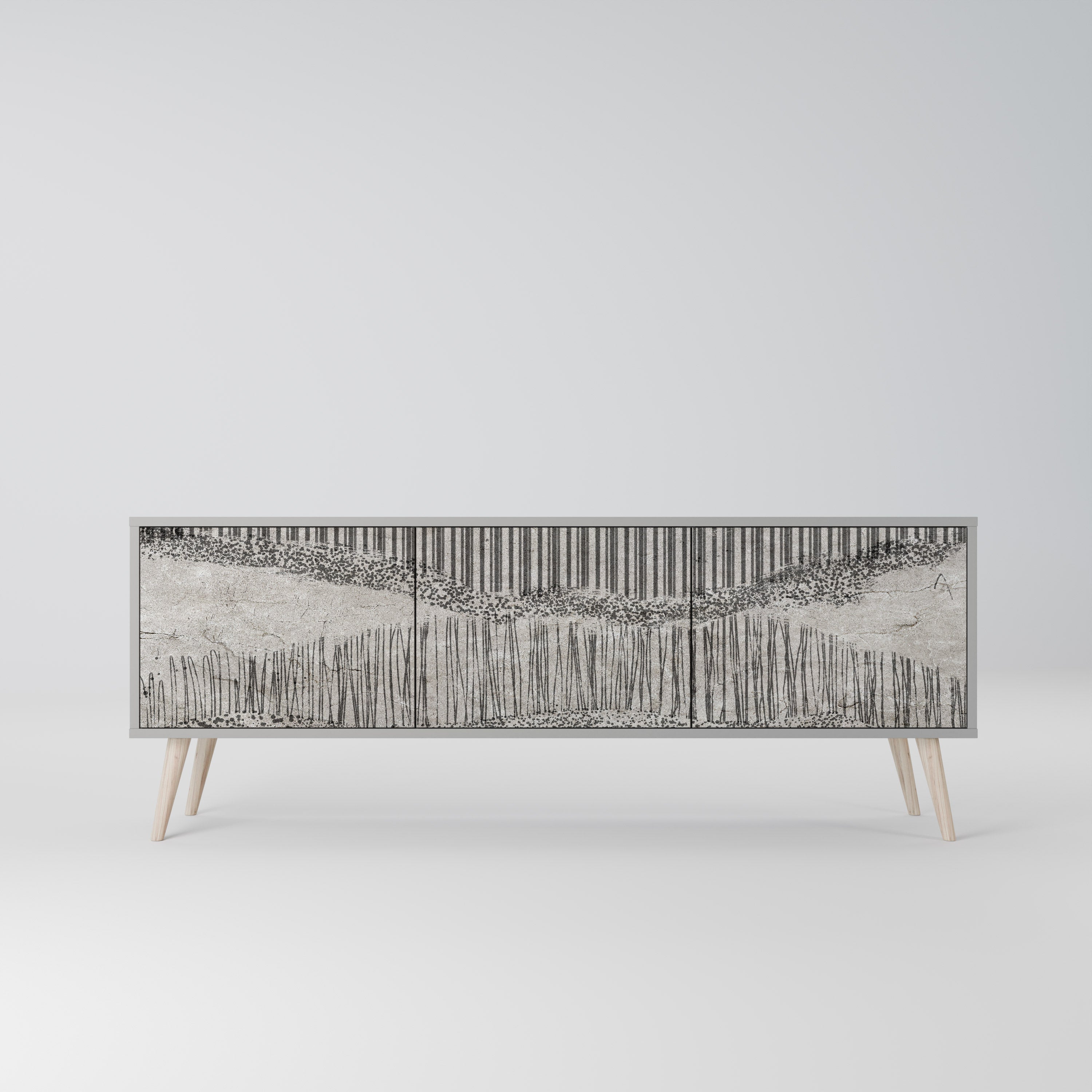 GRAIN LINES Móvel de TV com 3 Portas em Acabamento Cinzento