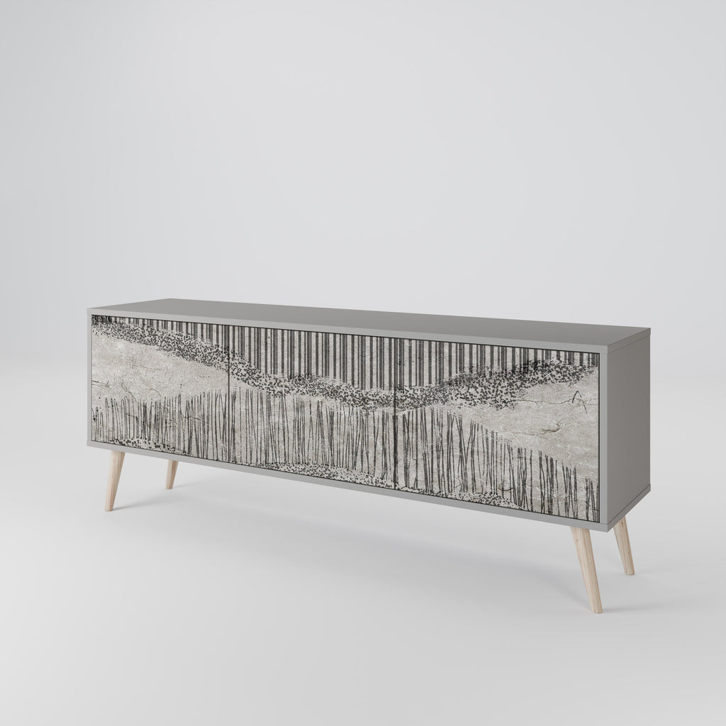 GRAIN LINES Móvel de TV com 3 Portas em Acabamento Cinzento