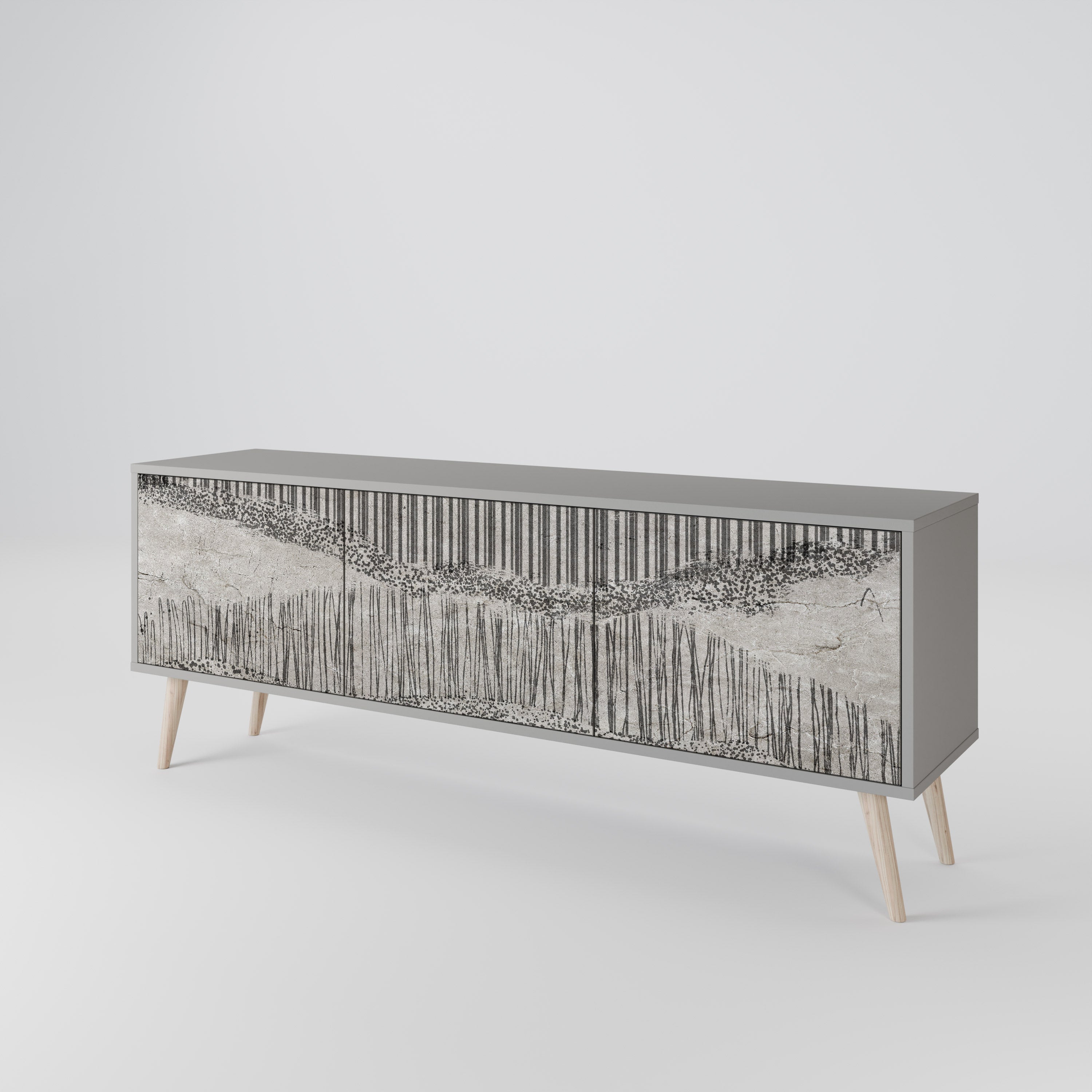 GRAIN LINES Móvel de TV com 3 Portas em Acabamento Cinzento