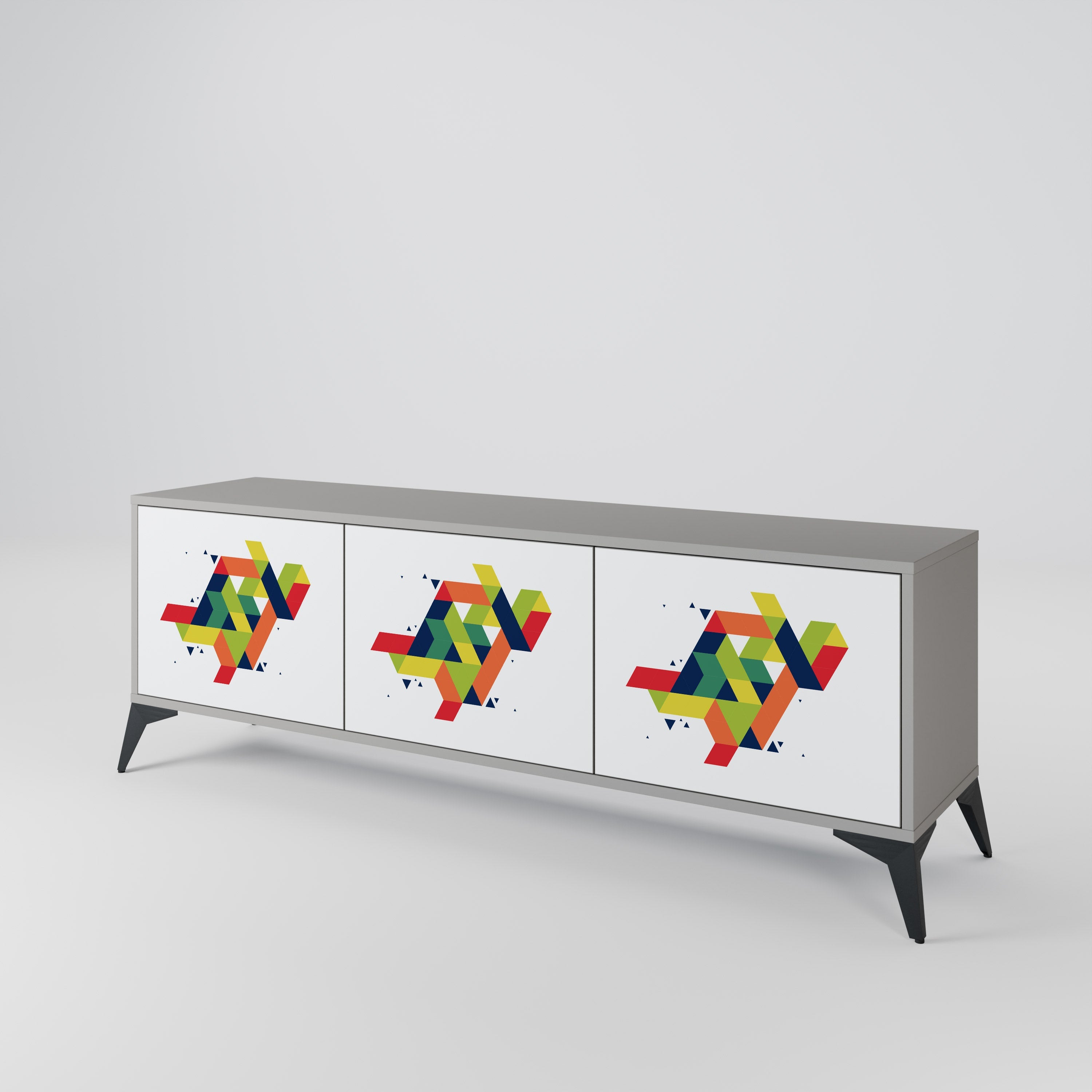 FUTURE SIGN Móvel de TV com 3 Portas em Acabamento Cinzento