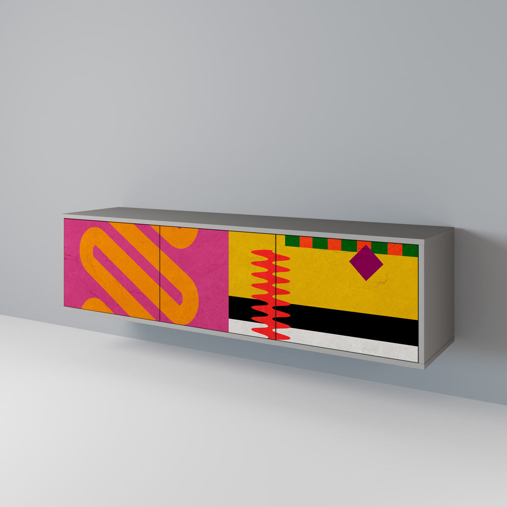 VIVID ART 3-Door TV Stand in Grey Finish