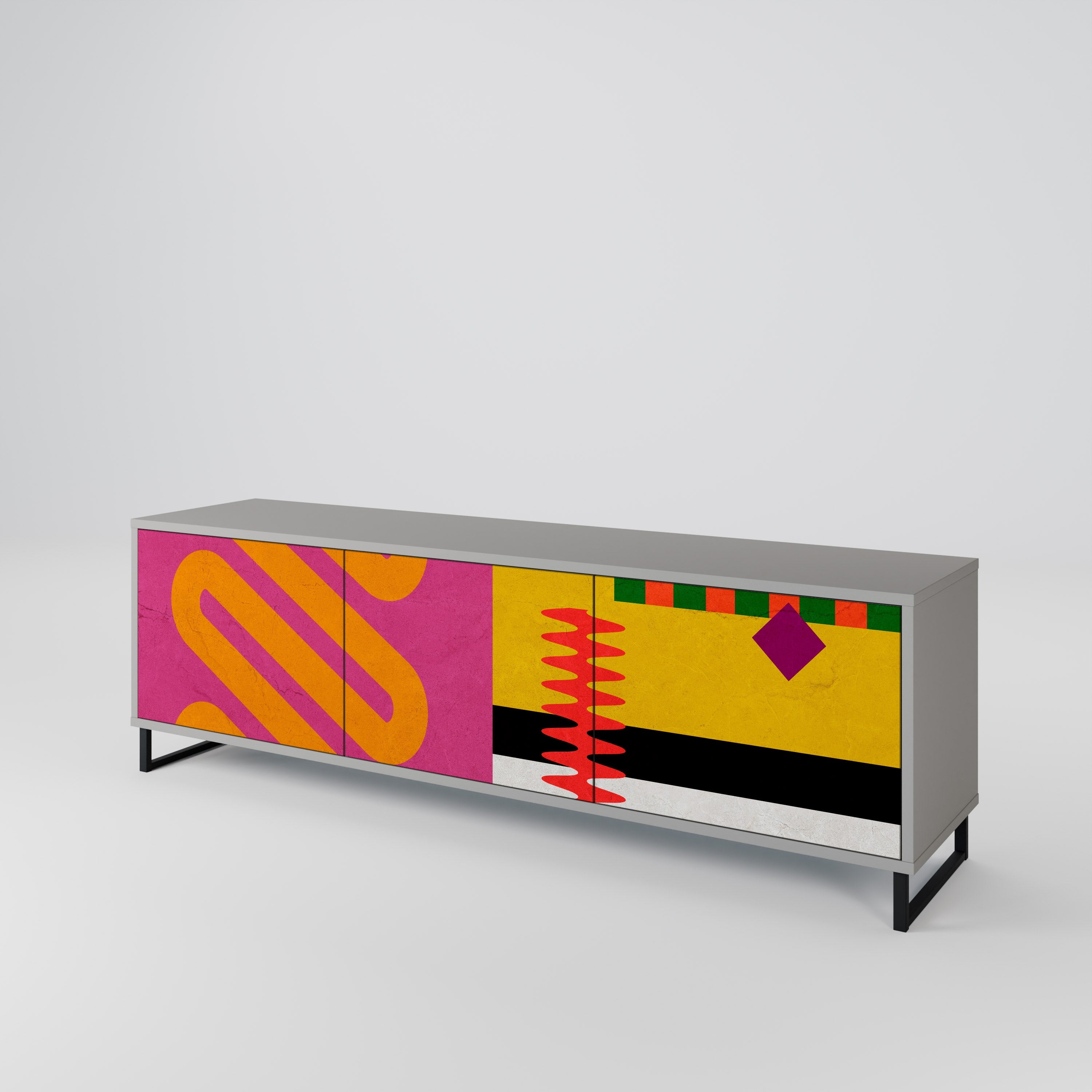 VIVID ART 3-Door TV Stand in Grey Finish