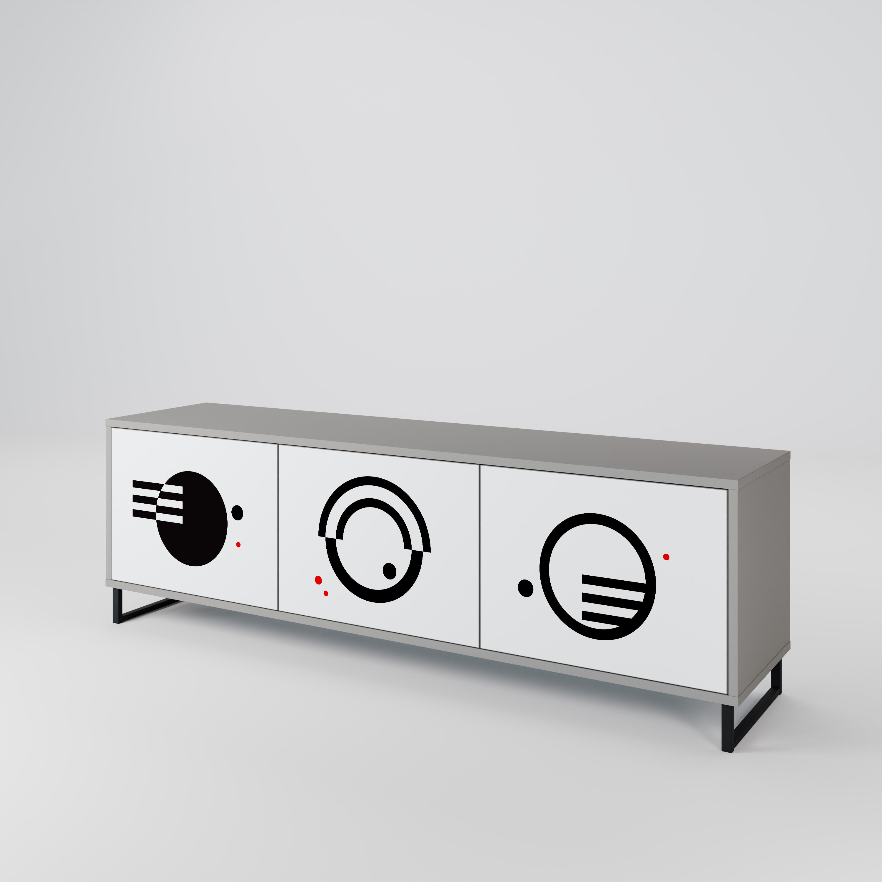 BLACK AND WHITE COMBINATION 3-Door TV Stand in Grey Finish