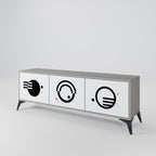 BLACK AND WHITE COMBINATION 3-Door TV Stand in Grey Finish