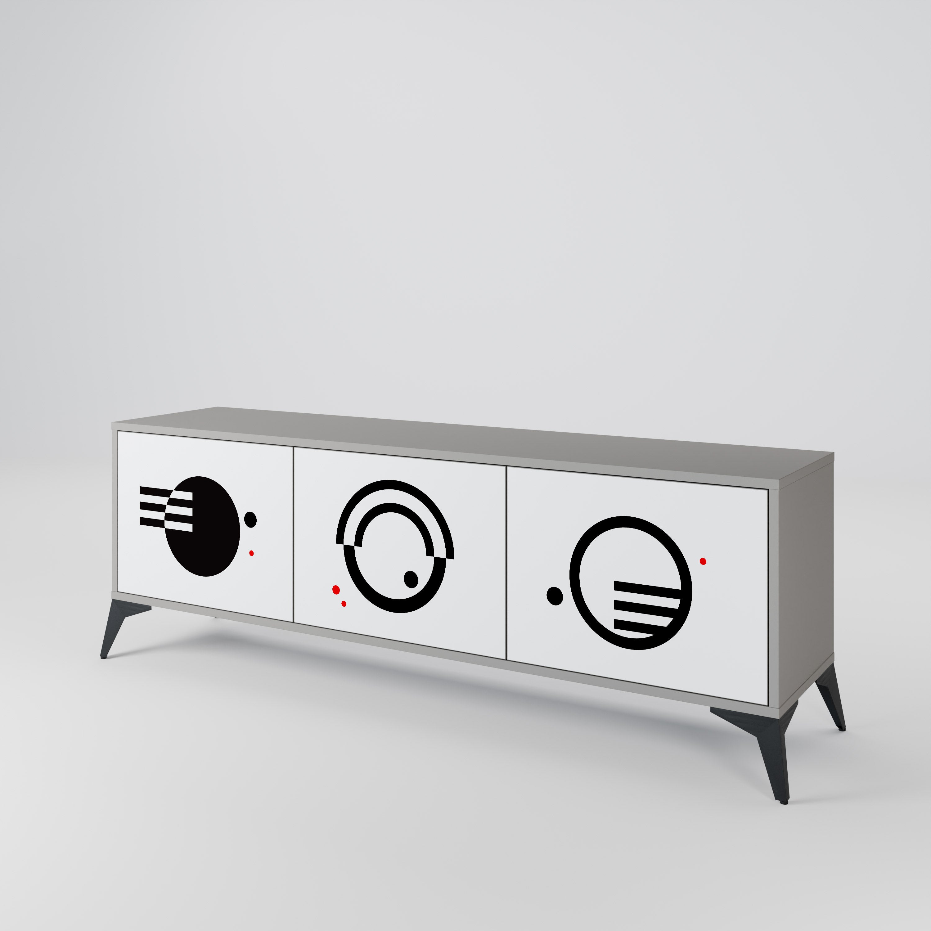 BLACK AND WHITE COMBINATION Móvel de TV com 3 Portas em Acabamento Cinzento