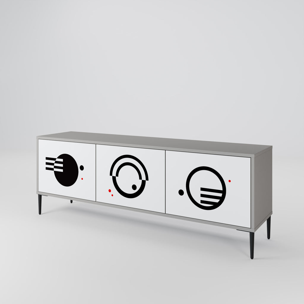 BLACK AND WHITE COMBINATION 3-Door TV Stand in Grey Finish