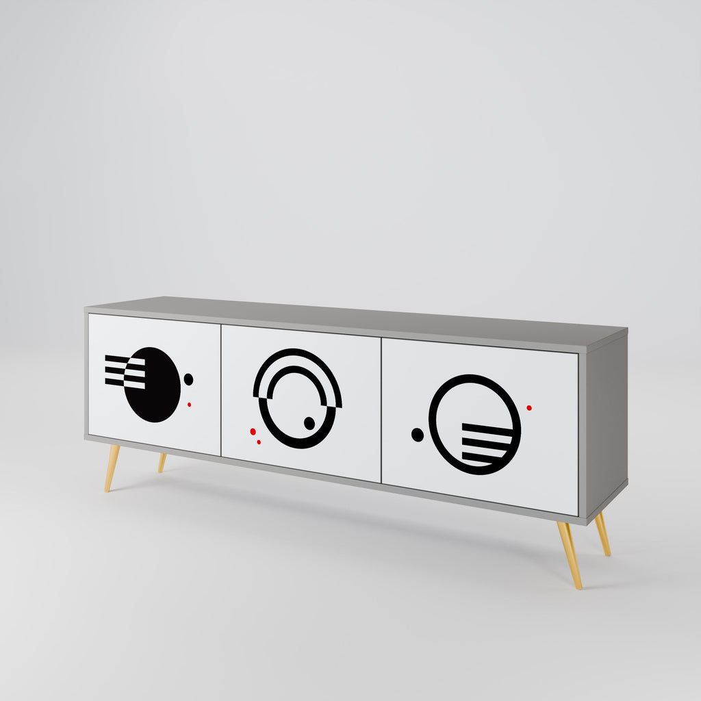 BLACK AND WHITE COMBINATION 3-Door TV Stand in Grey Finish