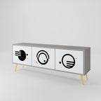 BLACK AND WHITE COMBINATION 3-Door TV Stand in Grey Finish