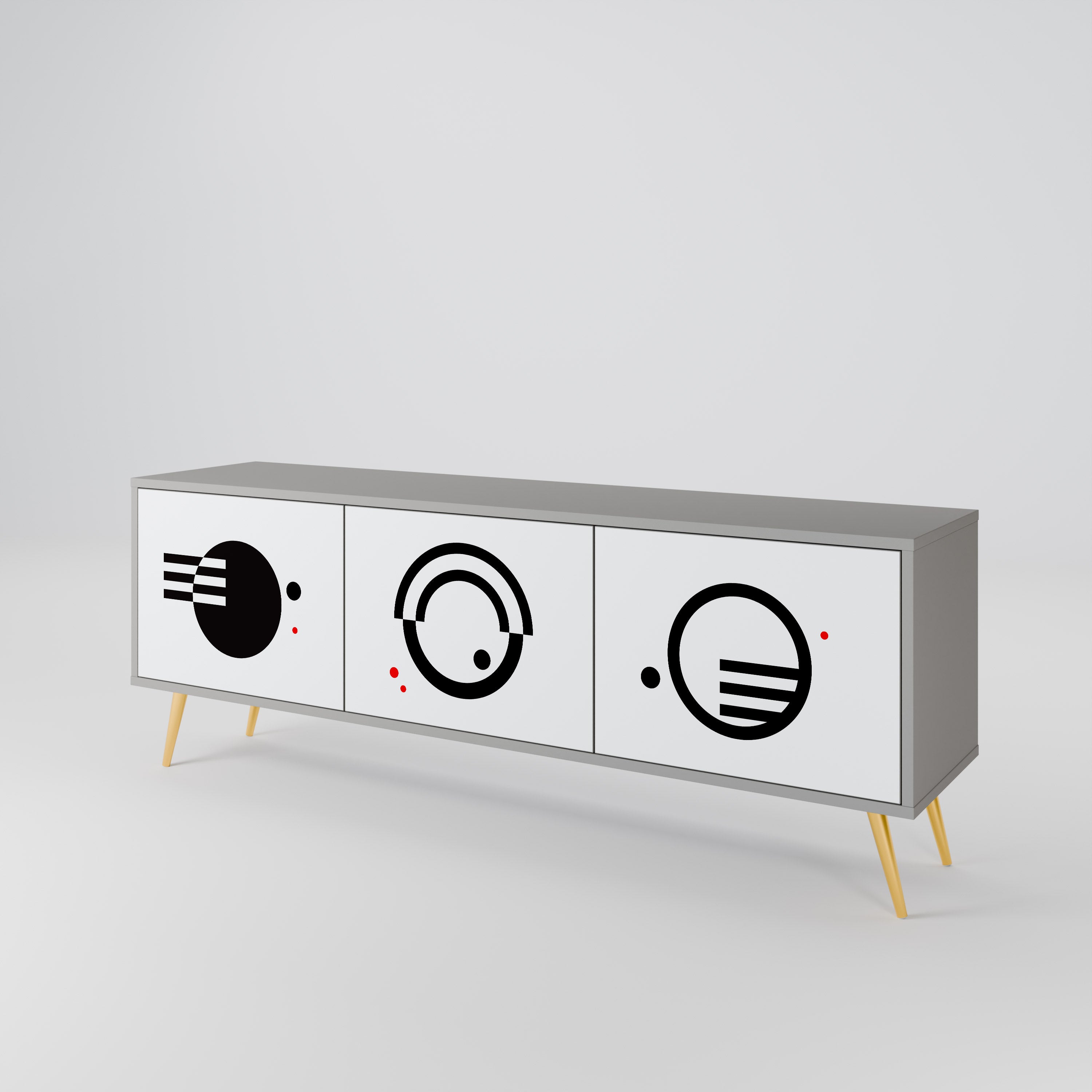 BLACK AND WHITE COMBINATION Móvel de TV com 3 Portas em Acabamento Cinzento