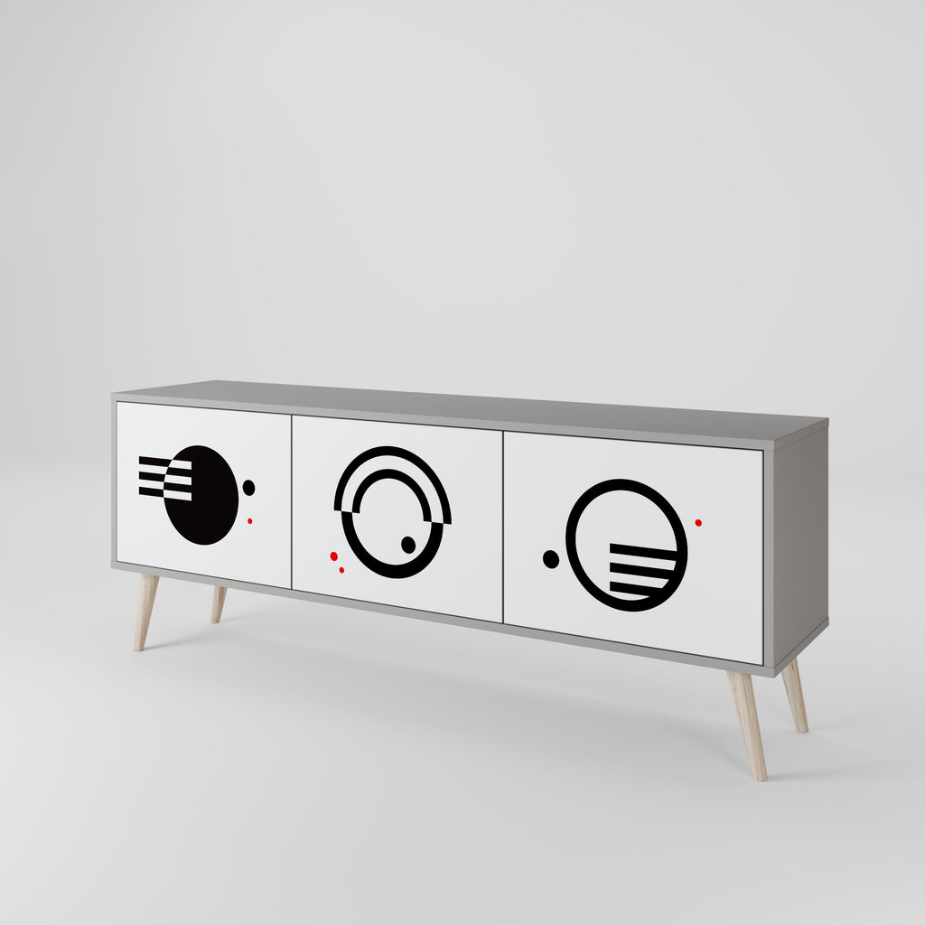 BLACK AND WHITE COMBINATION 3-Door TV Stand in Grey Finish