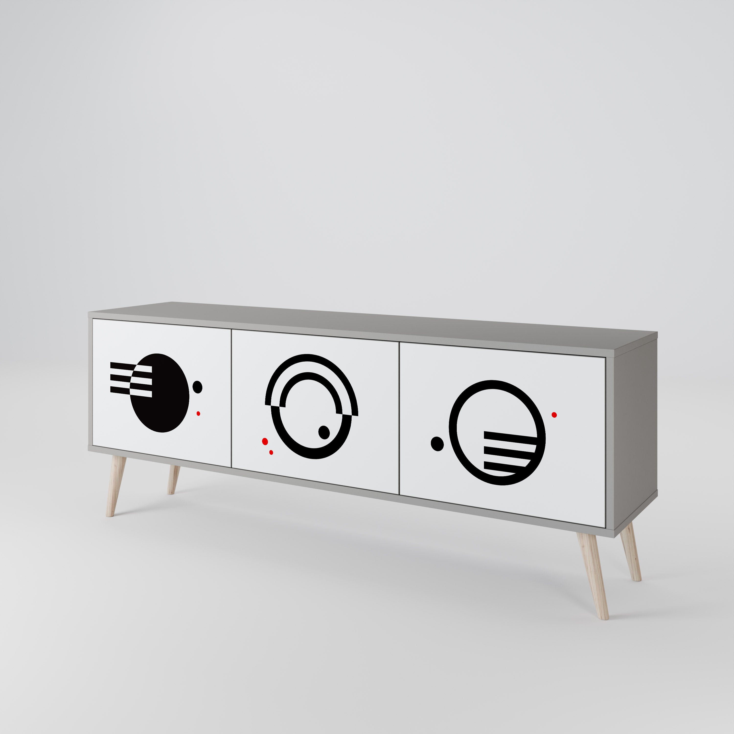 BLACK AND WHITE COMBINATION Móvel de TV com 3 Portas em Acabamento Cinzento