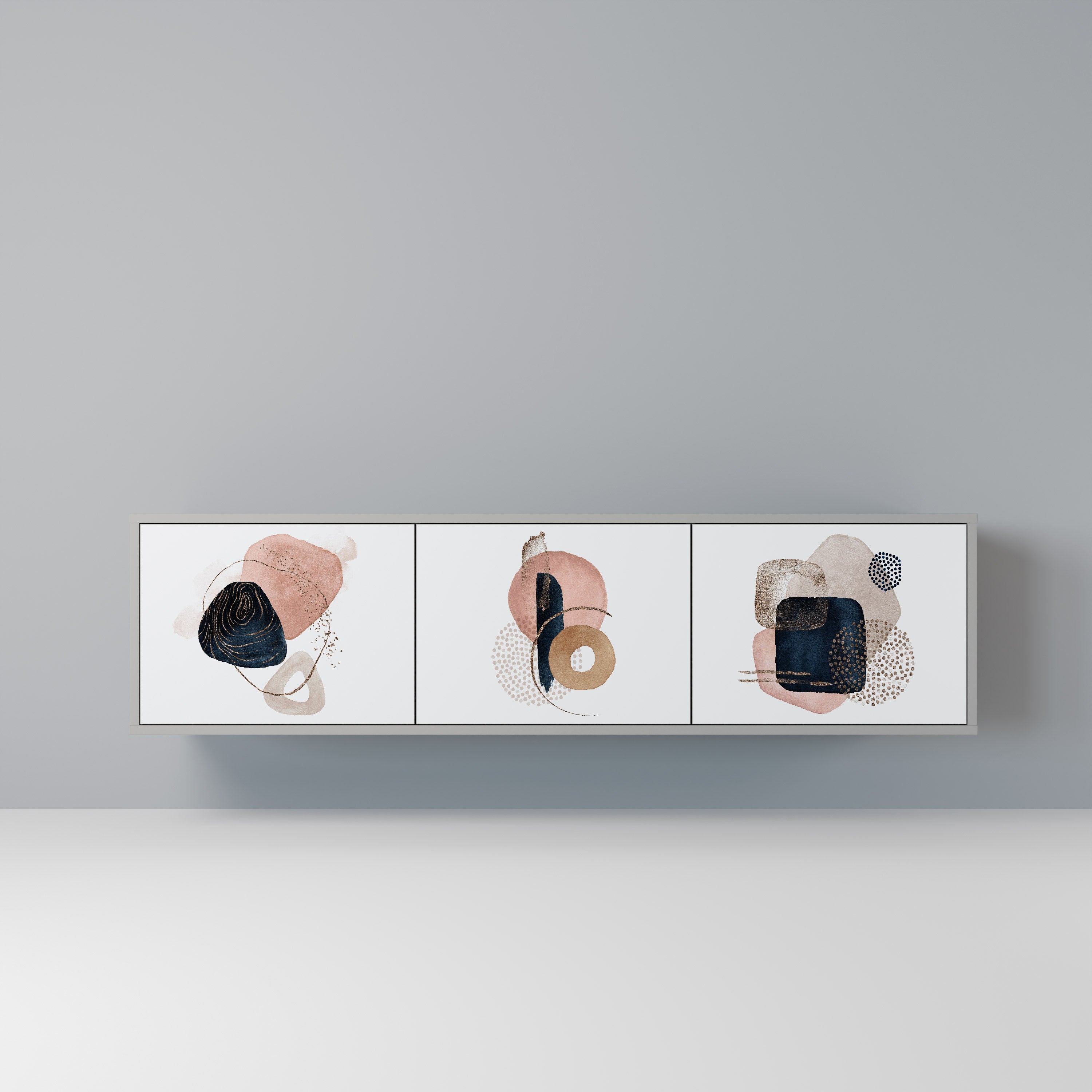 COLORFUL SHAPES Móvel de TV com 3 Portas em Acabamento Cinzento