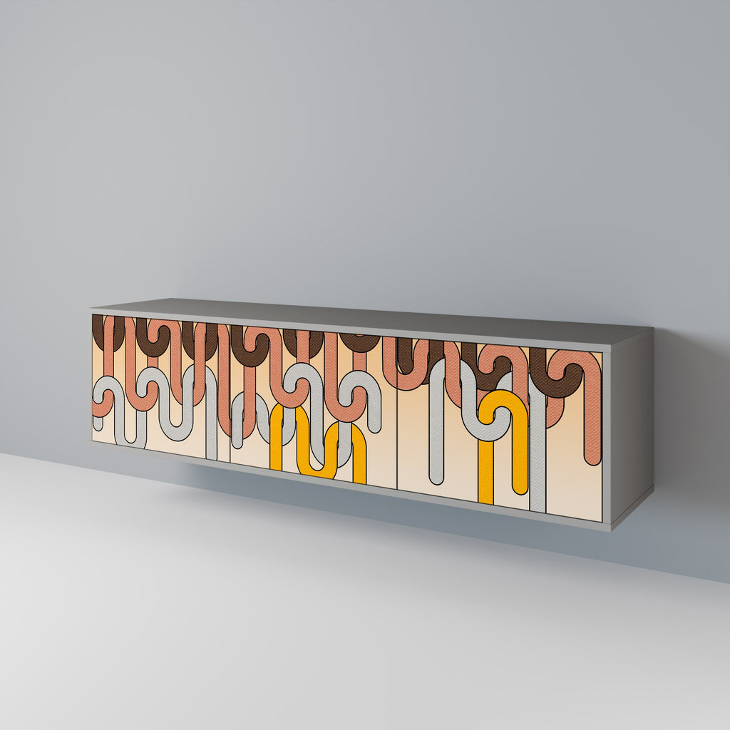 COLORFUL STRINGS Móvel de TV com 3 Portas em Acabamento Cinzento