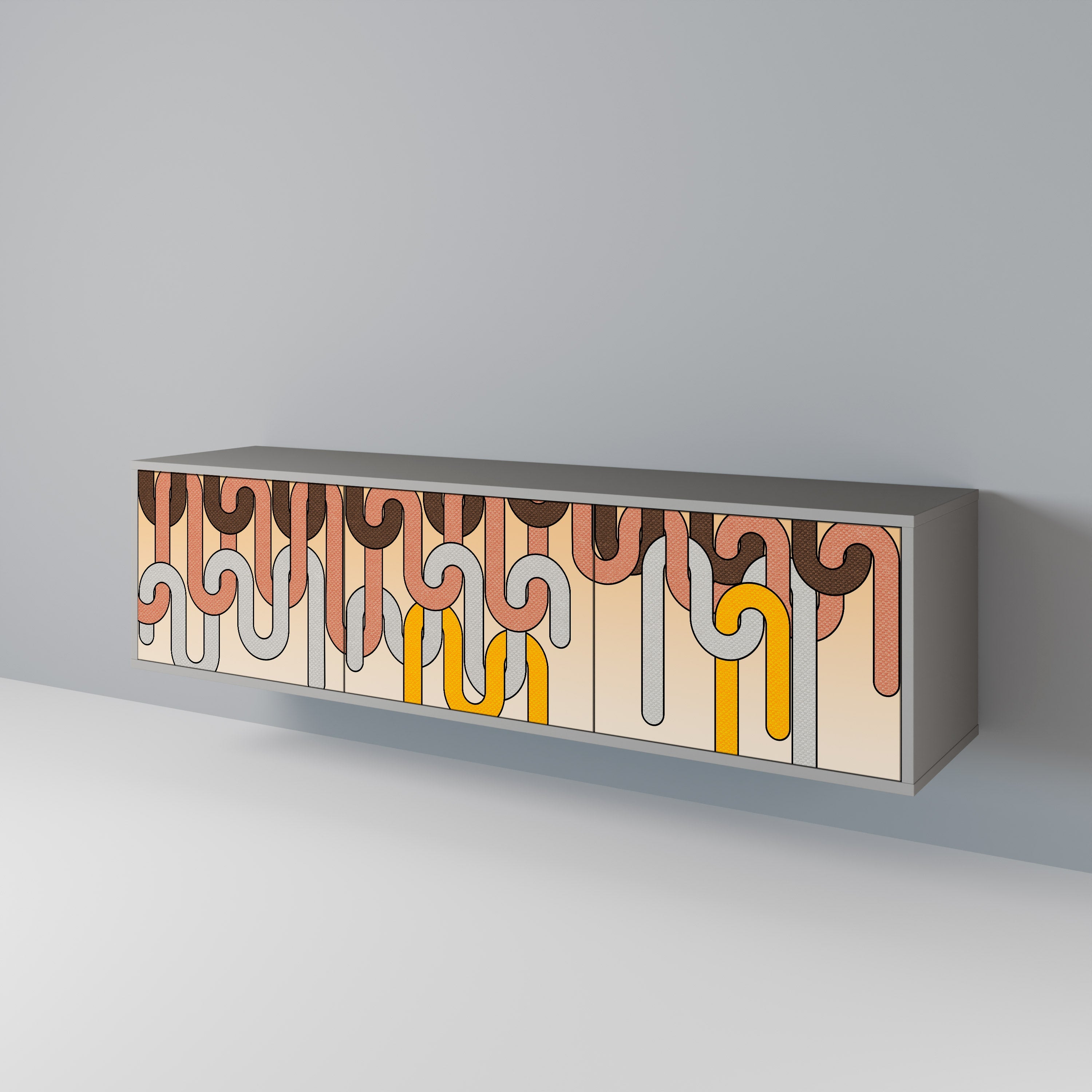 COLORFUL STRINGS Móvel de TV com 3 Portas em Acabamento Cinzento