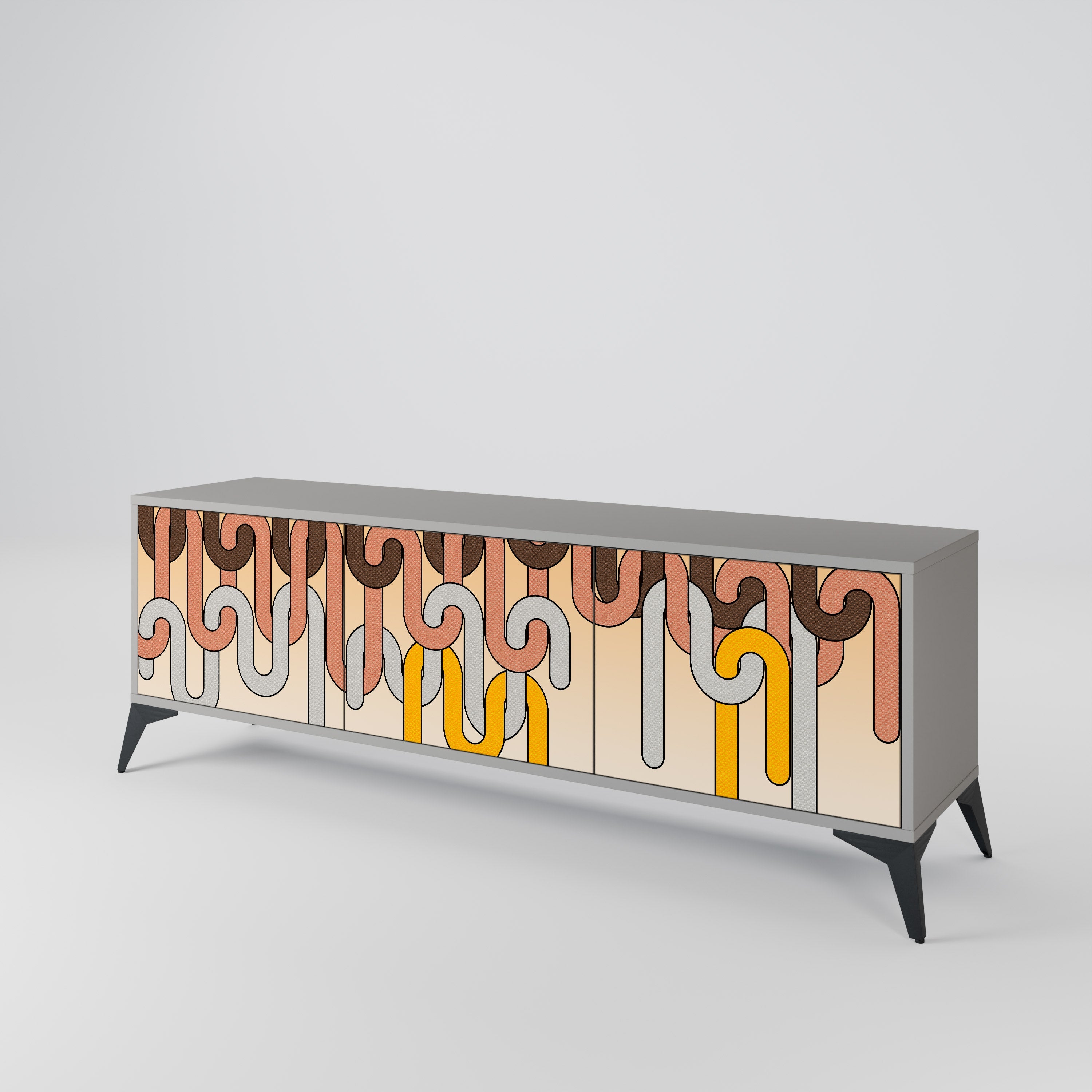 COLORFUL STRINGS Móvel de TV com 3 Portas em Acabamento Cinzento