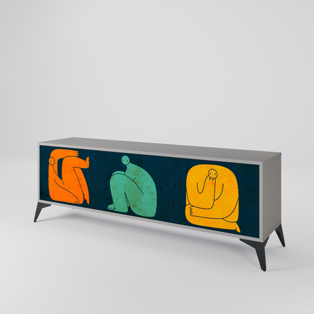 TOGETHER BUT SEPARATELY Móvel de TV com 3 Portas em Acabamento Cinzento