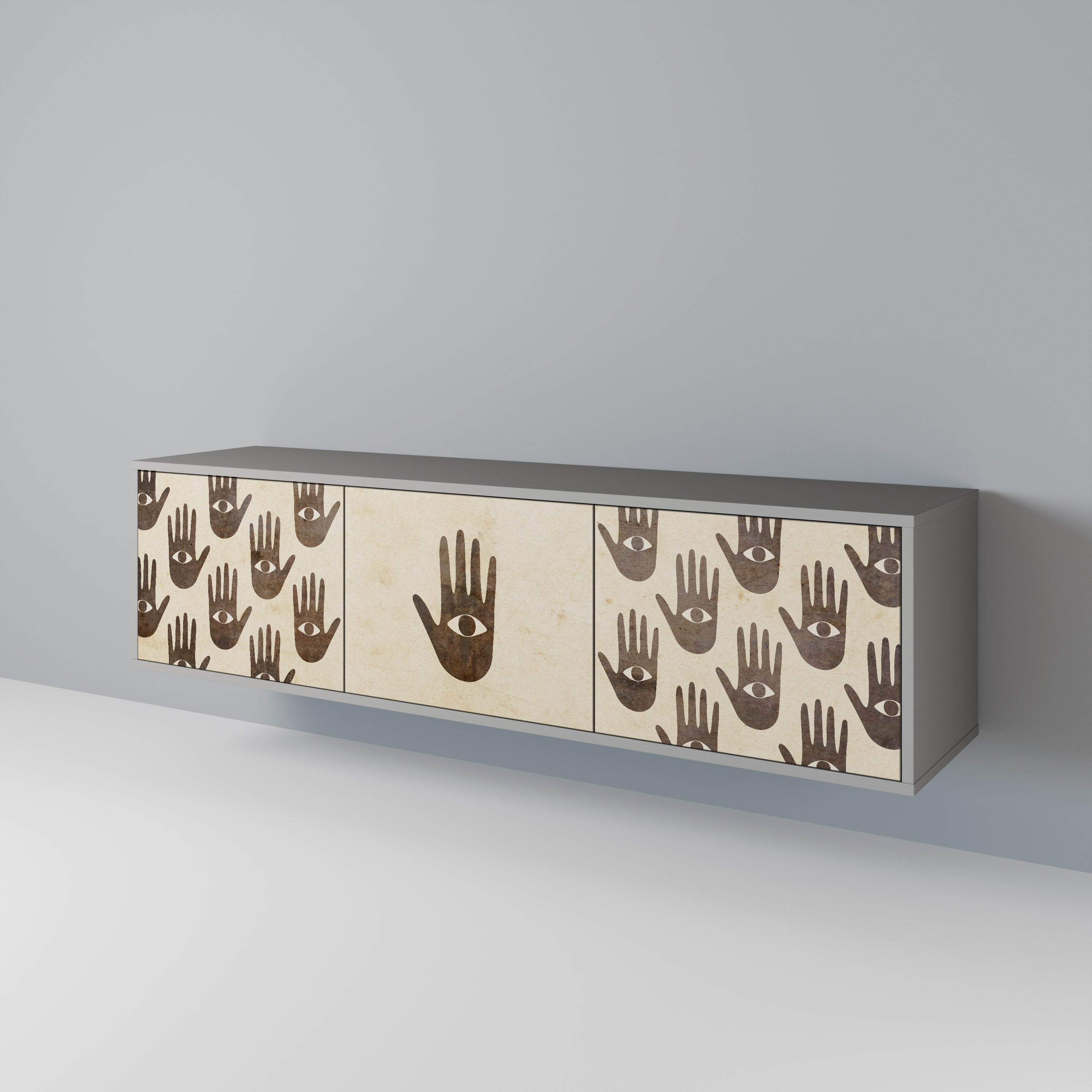 SEE MORE 3-Door TV Stand in Grey Finish