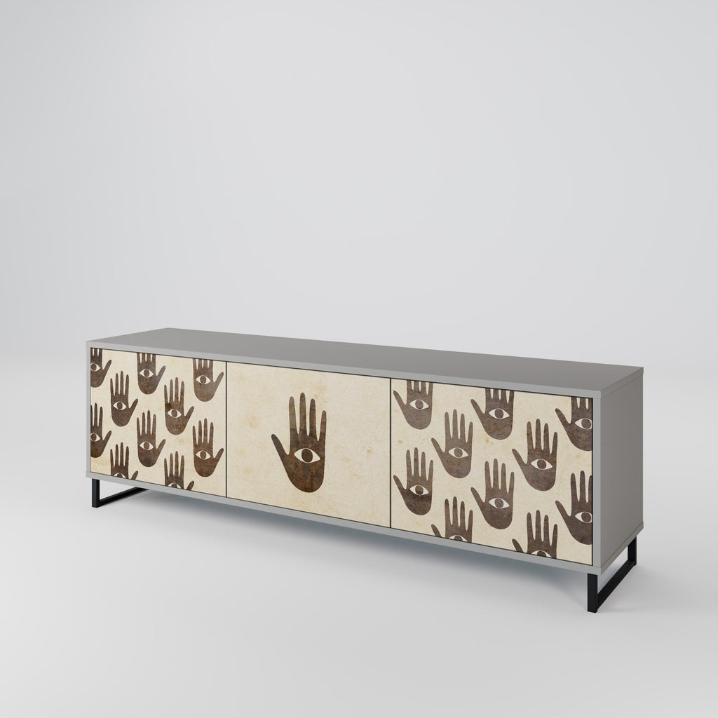 SEE MORE 3-Door TV Stand in Grey Finish