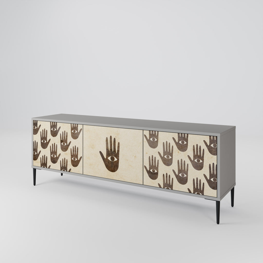 SEE MORE 3-Door TV Stand in Grey Finish