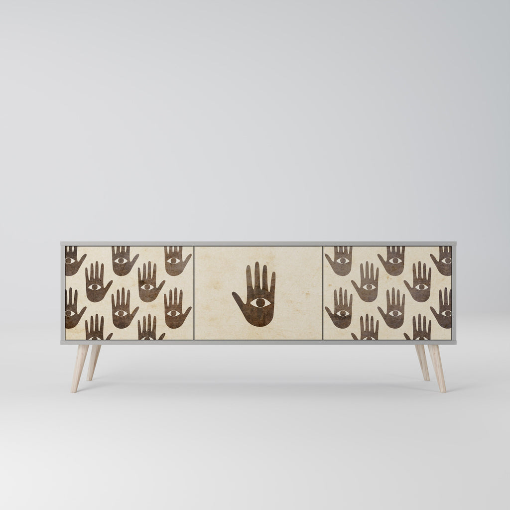 SEE MORE 3-Door TV Stand in Grey Finish