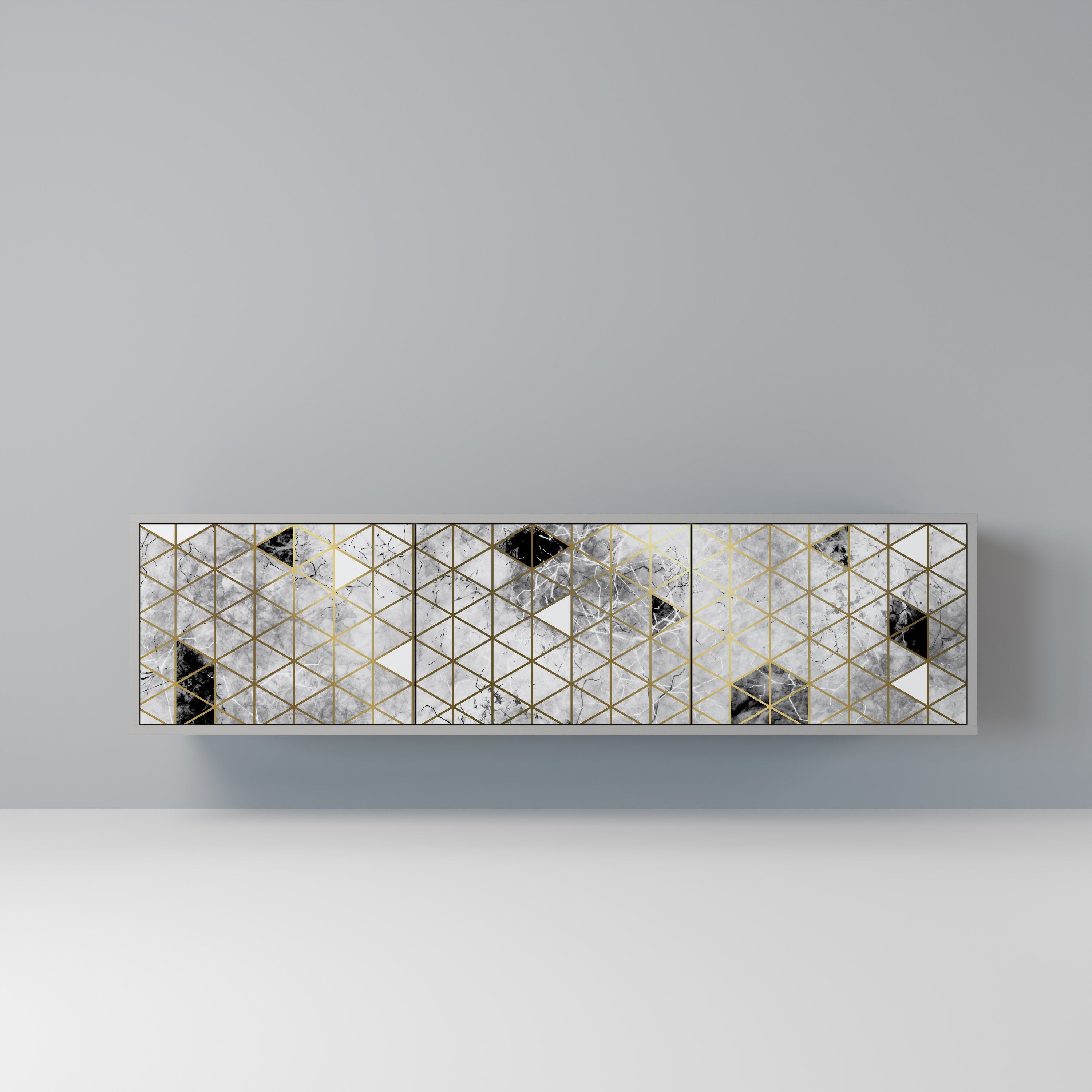 ASHEN ARIA Móvel de TV com 3 Portas em Acabamento Cinzento