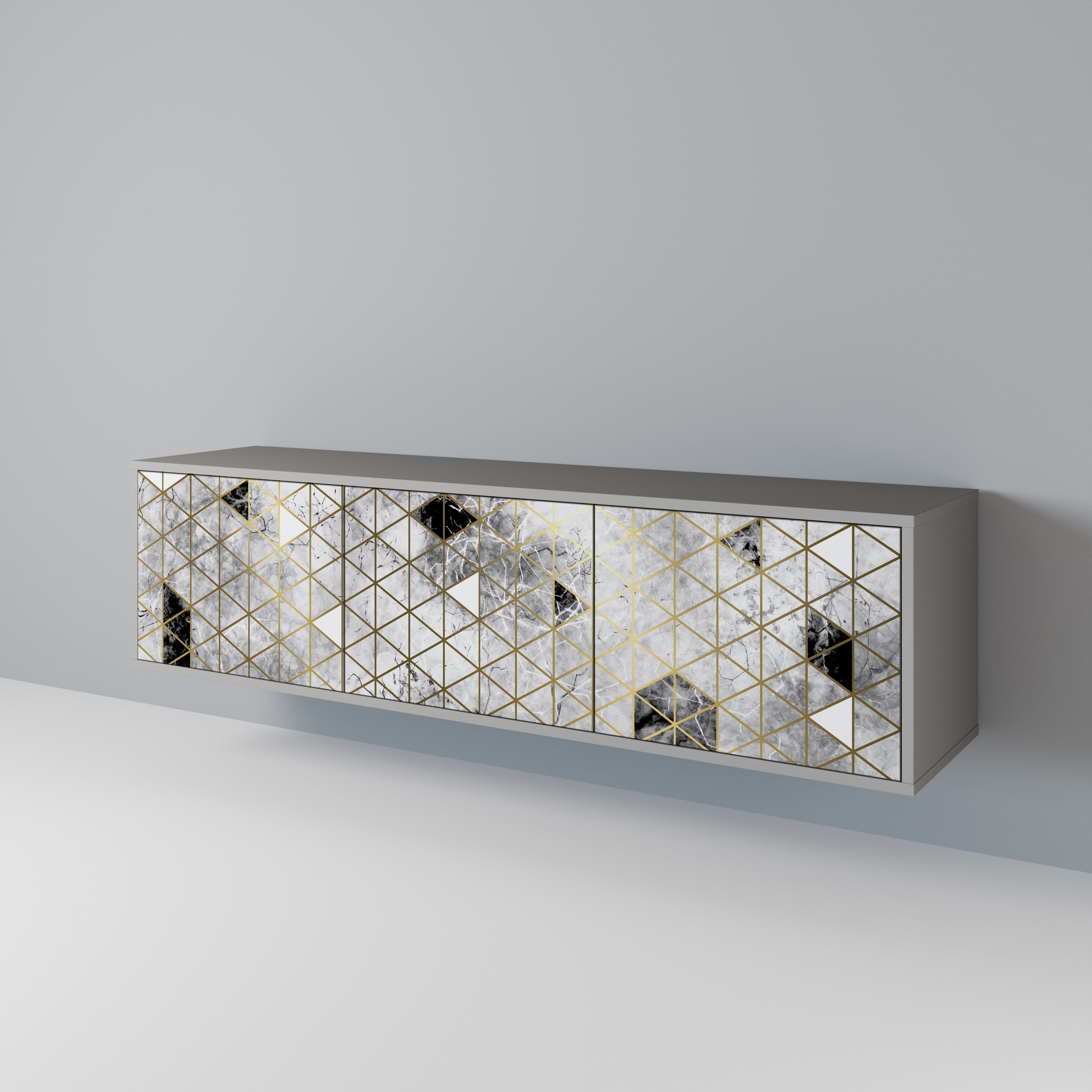 ASHEN ARIA Móvel de TV com 3 Portas em Acabamento Cinzento