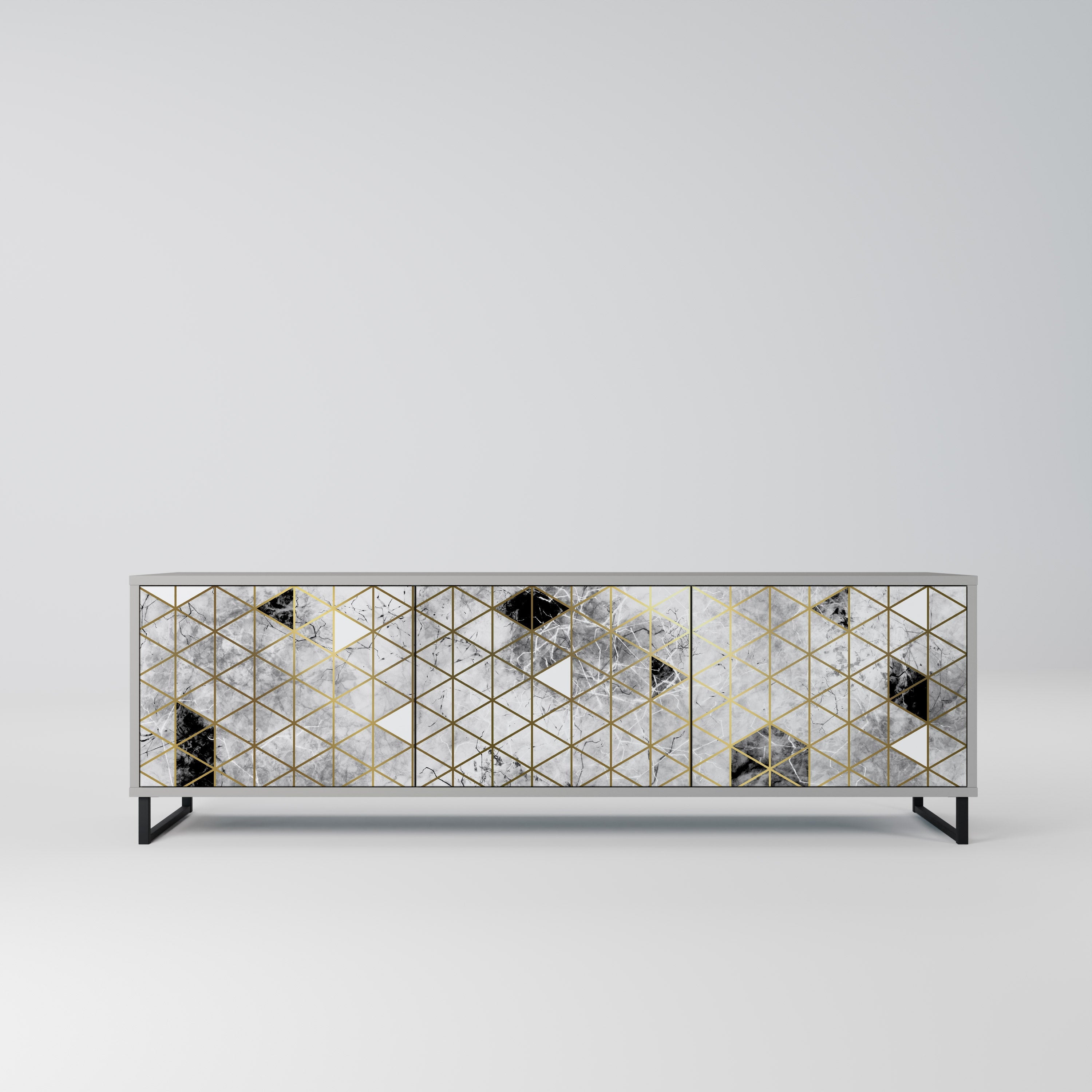 ASHEN ARIA Móvel de TV com 3 Portas em Acabamento Cinzento