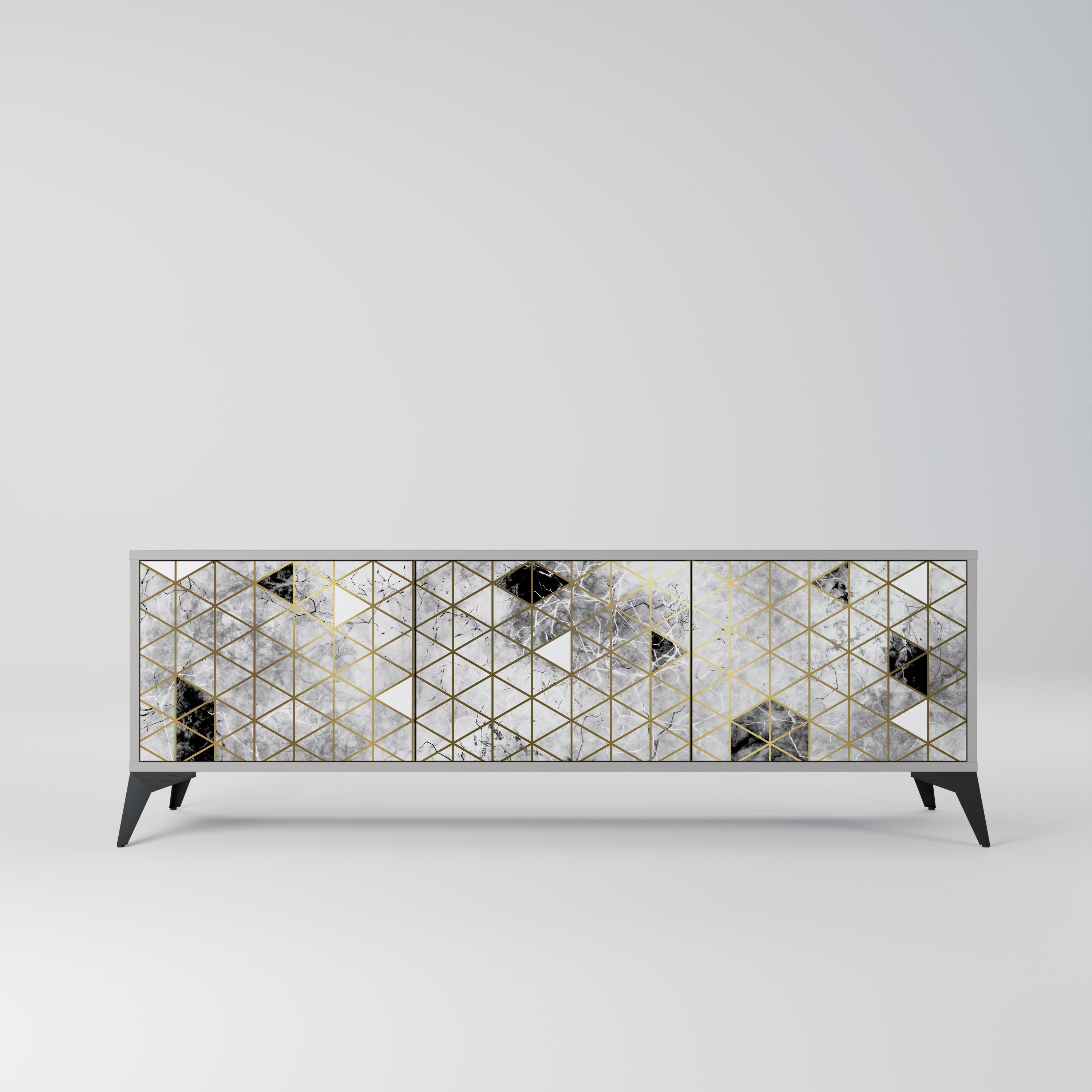 ASHEN ARIA Móvel de TV com 3 Portas em Acabamento Cinzento