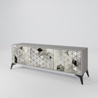 ASHEN ARIA Móvel de TV com 3 Portas em Acabamento Cinzento