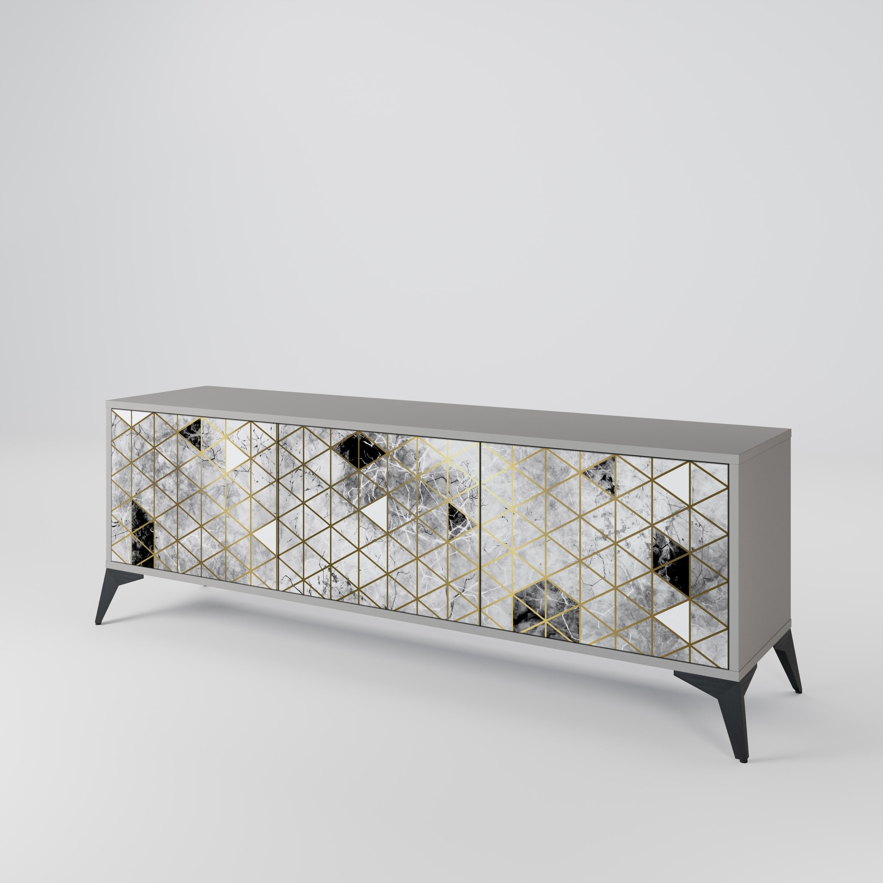 ASHEN ARIA Móvel de TV com 3 Portas em Acabamento Cinzento