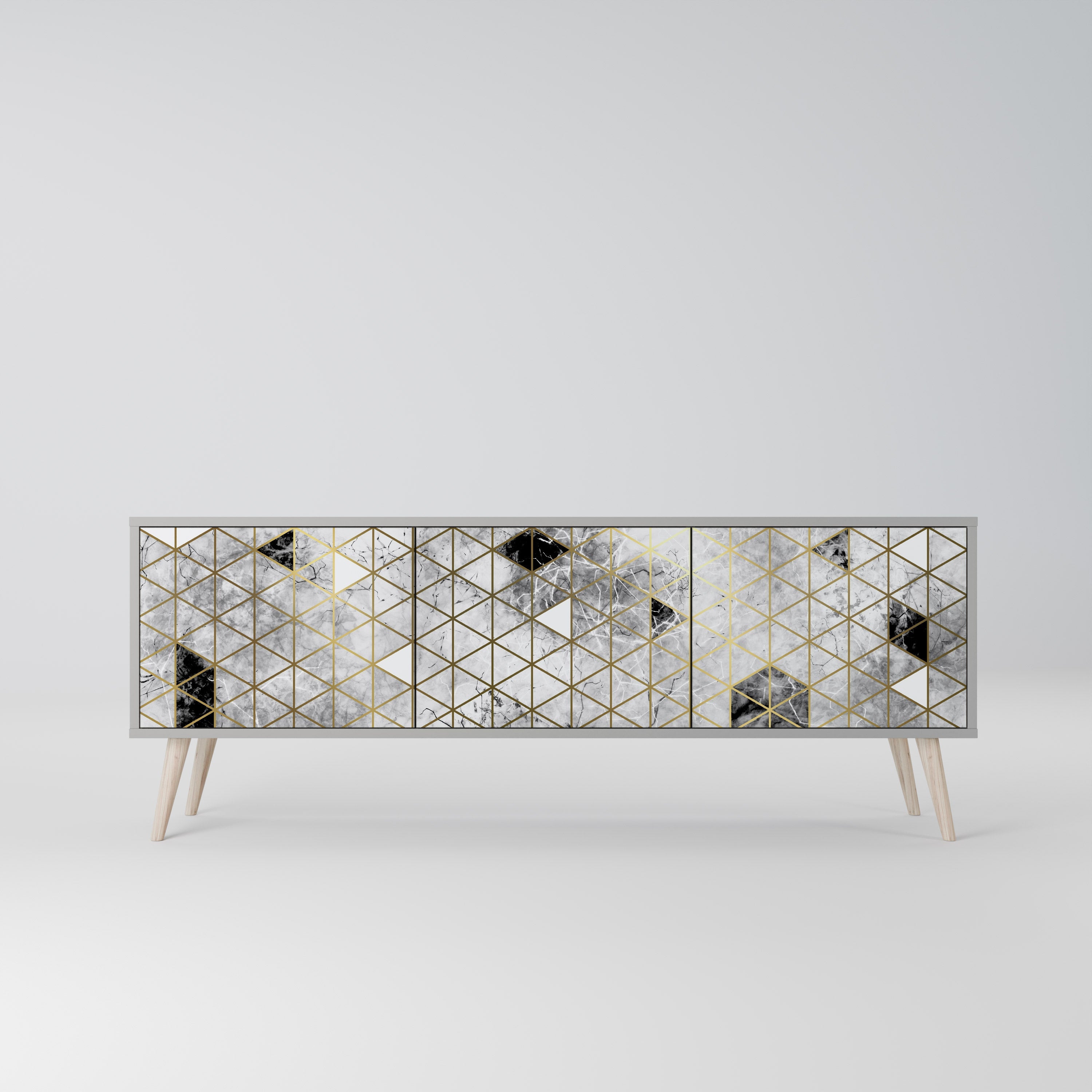 ASHEN ARIA Móvel de TV com 3 Portas em Acabamento Cinzento