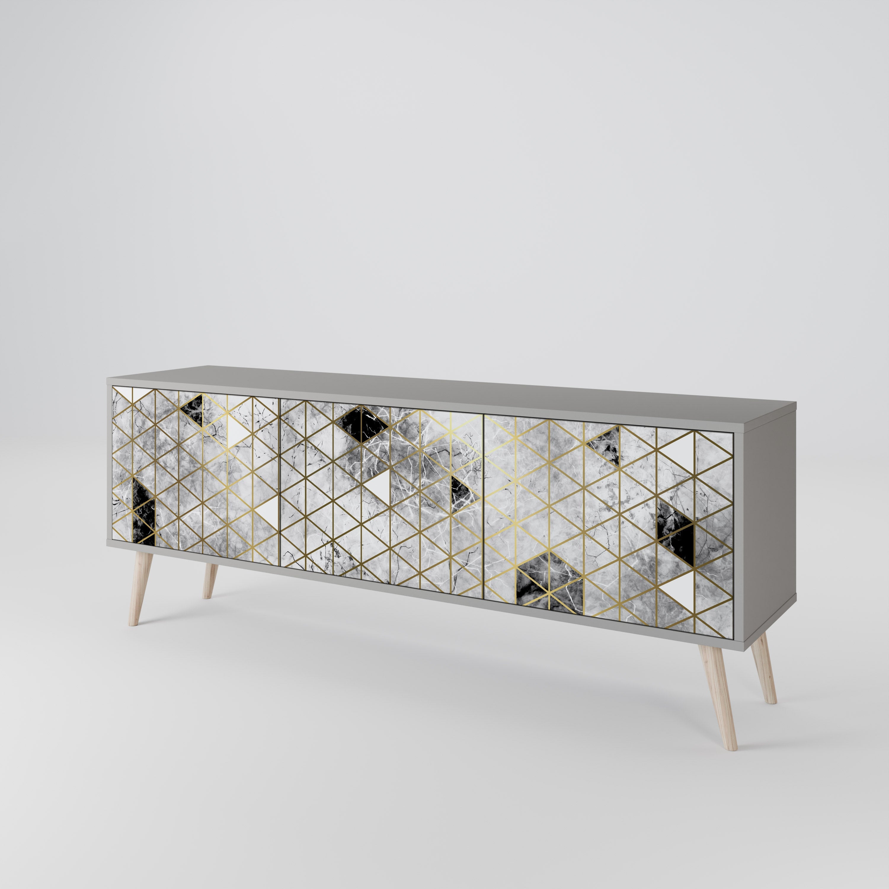 ASHEN ARIA Móvel de TV com 3 Portas em Acabamento Cinzento