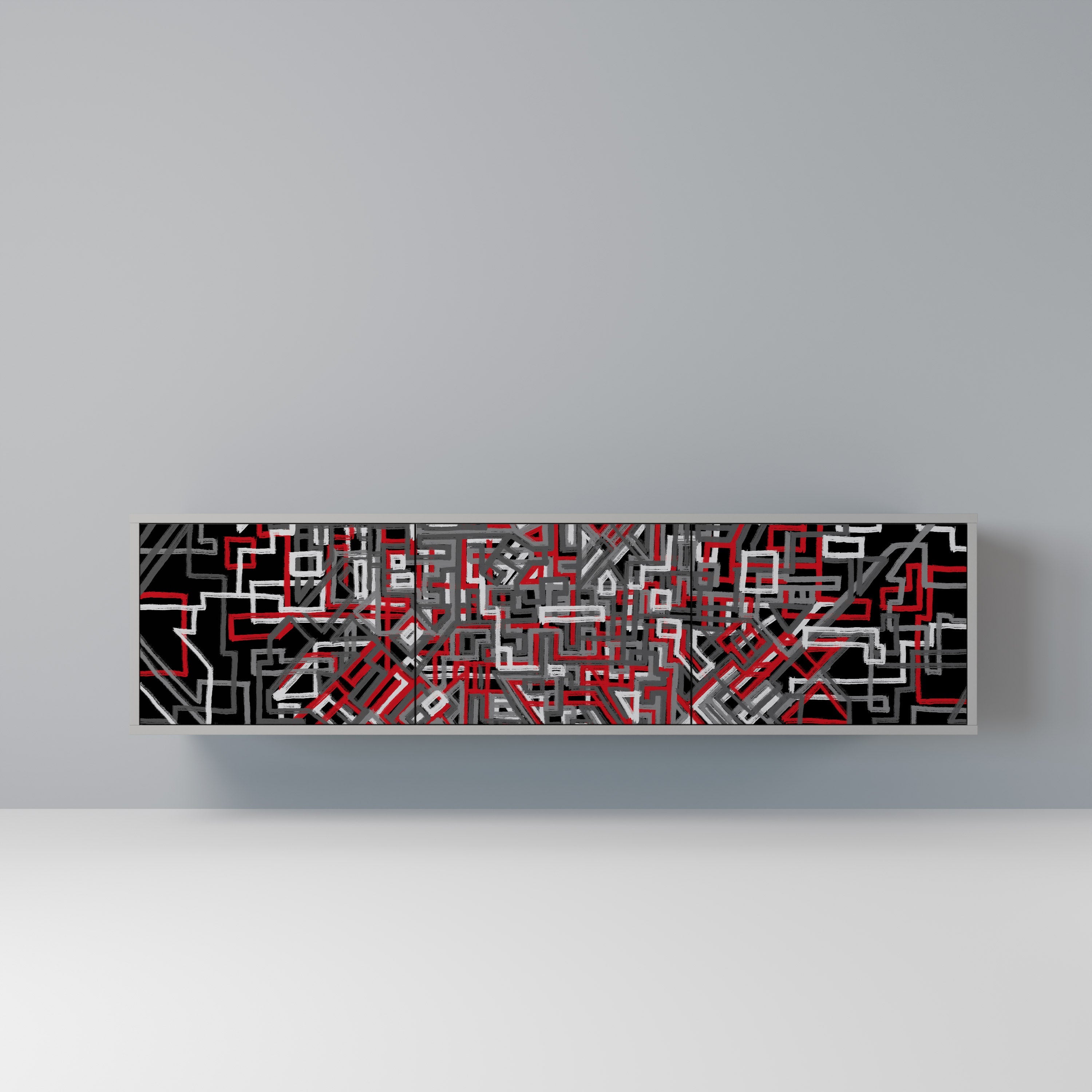 BROKEN LINES Móvel de TV com 3 Portas em Acabamento Cinzento