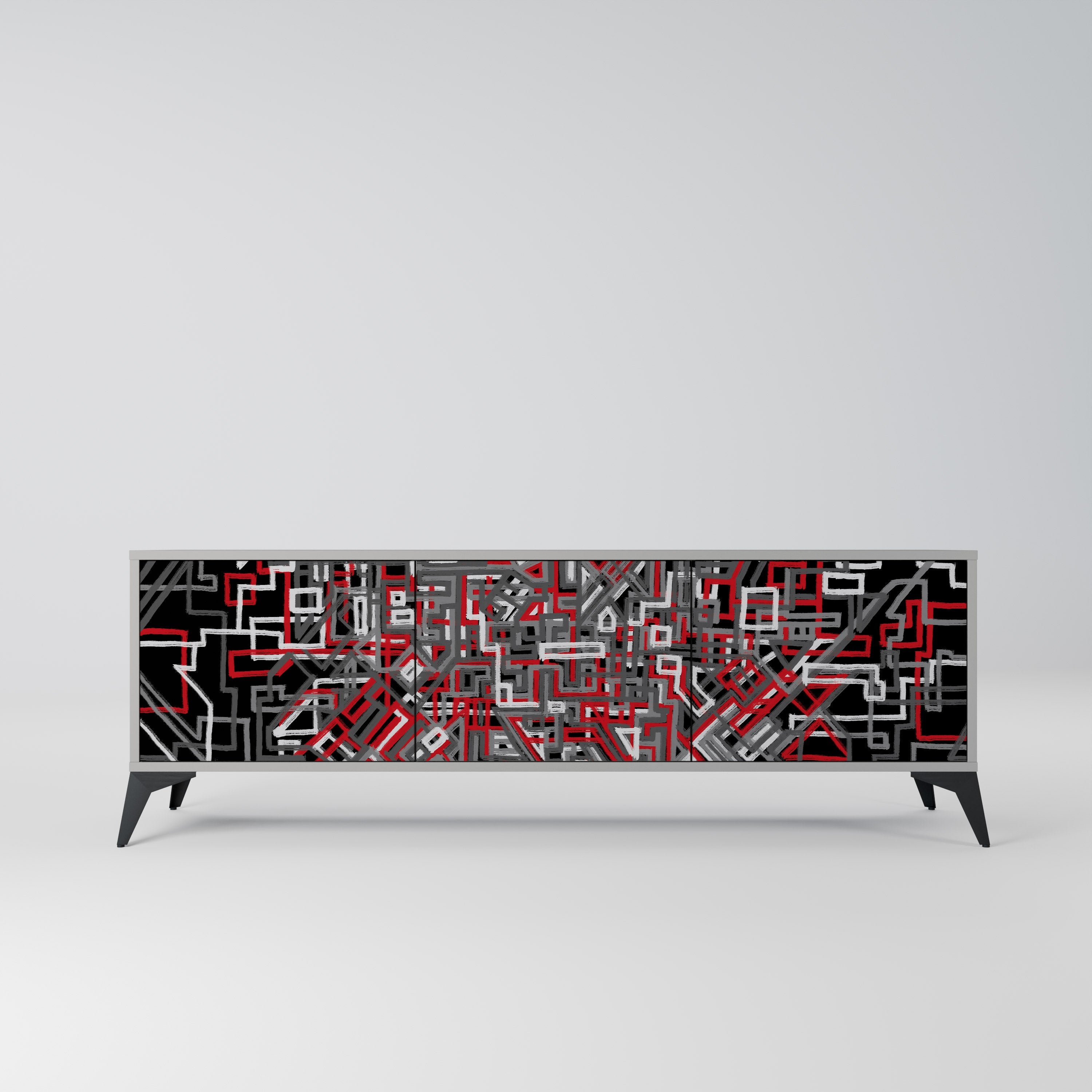 BROKEN LINES Móvel de TV com 3 Portas em Acabamento Cinzento