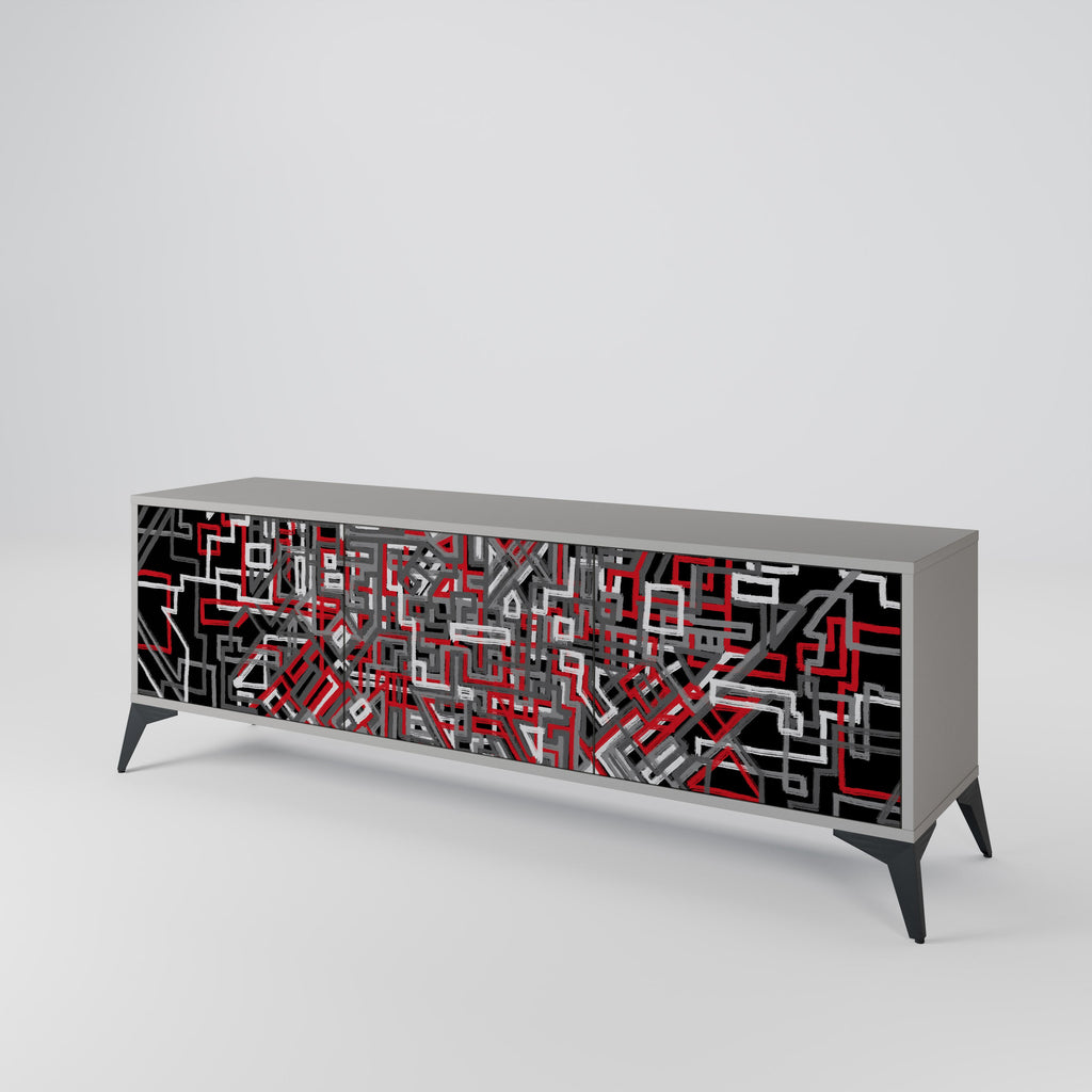 BROKEN LINES Móvel de TV com 3 Portas em Acabamento Cinzento
